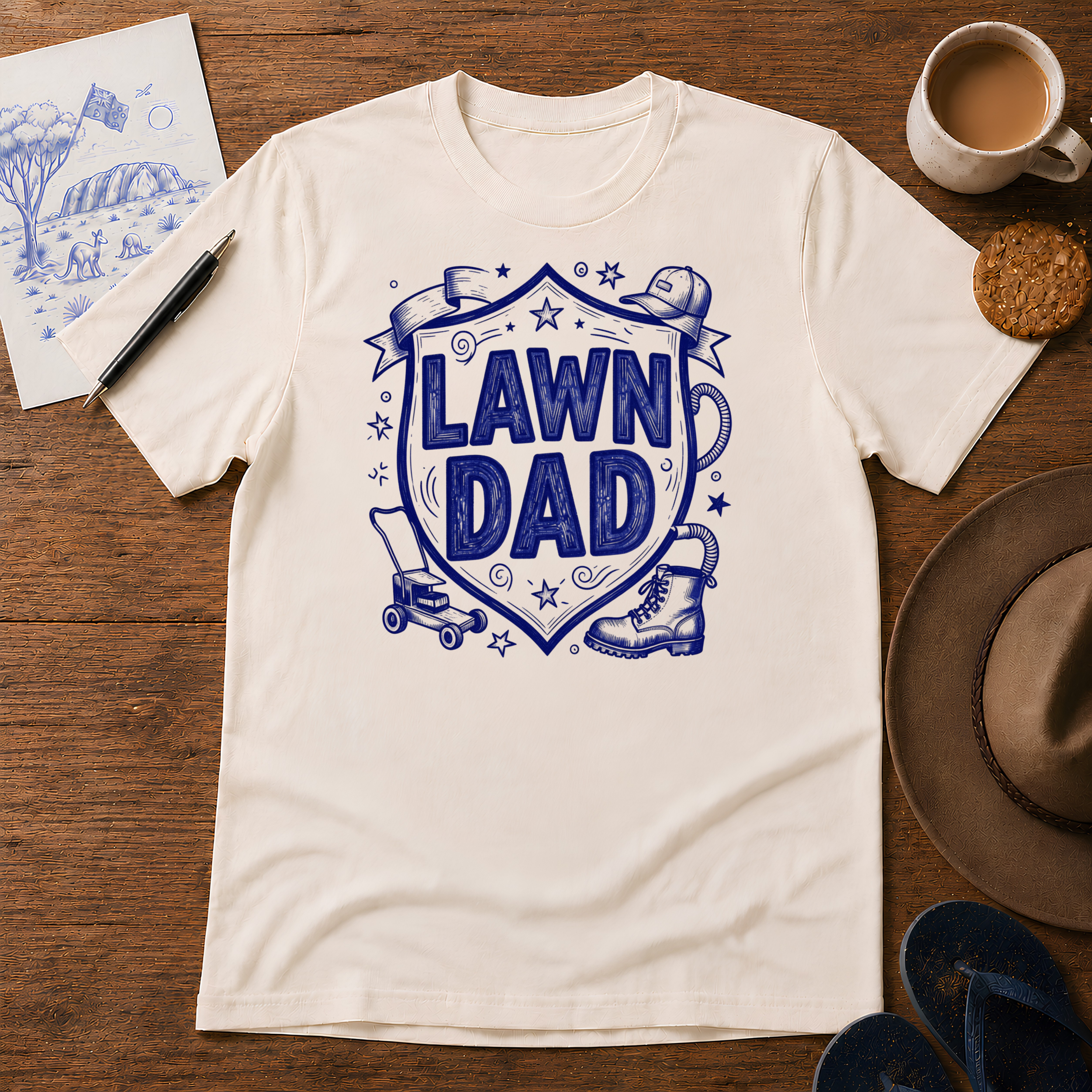 Lawn Dad Tee ink-sketch T-shirt, in Natural