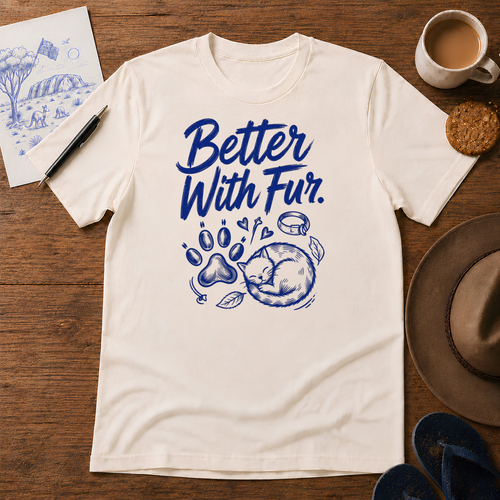 Better With Fur Tee ink-sketch T-shirt, in Natural