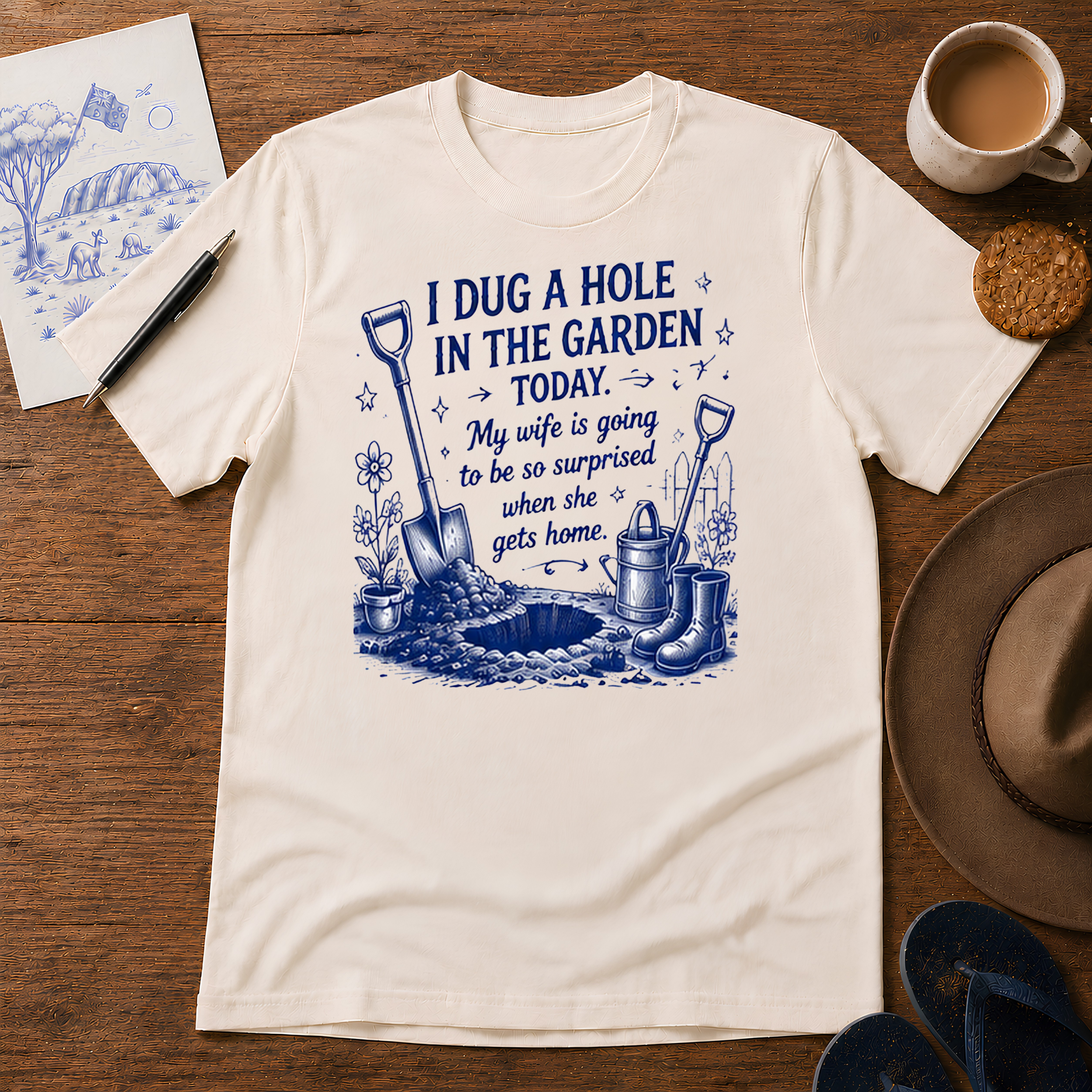 I Dug a Hole Tee ink-sketch T-shirt, in Natural