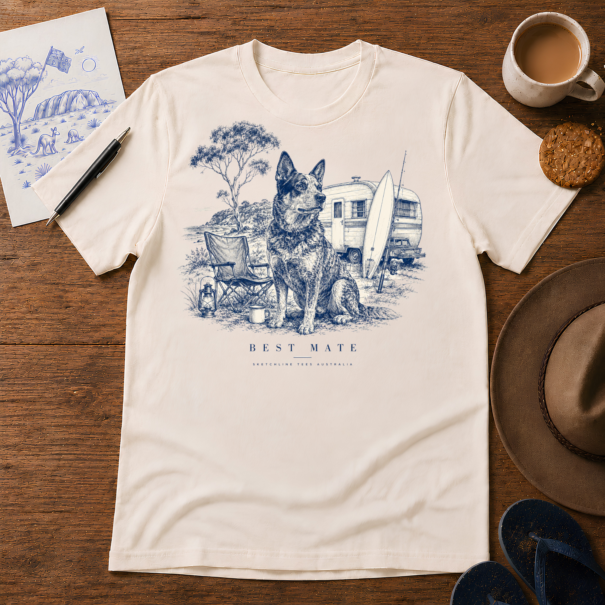 Best Mate ink-sketch T-shirt, in Natural