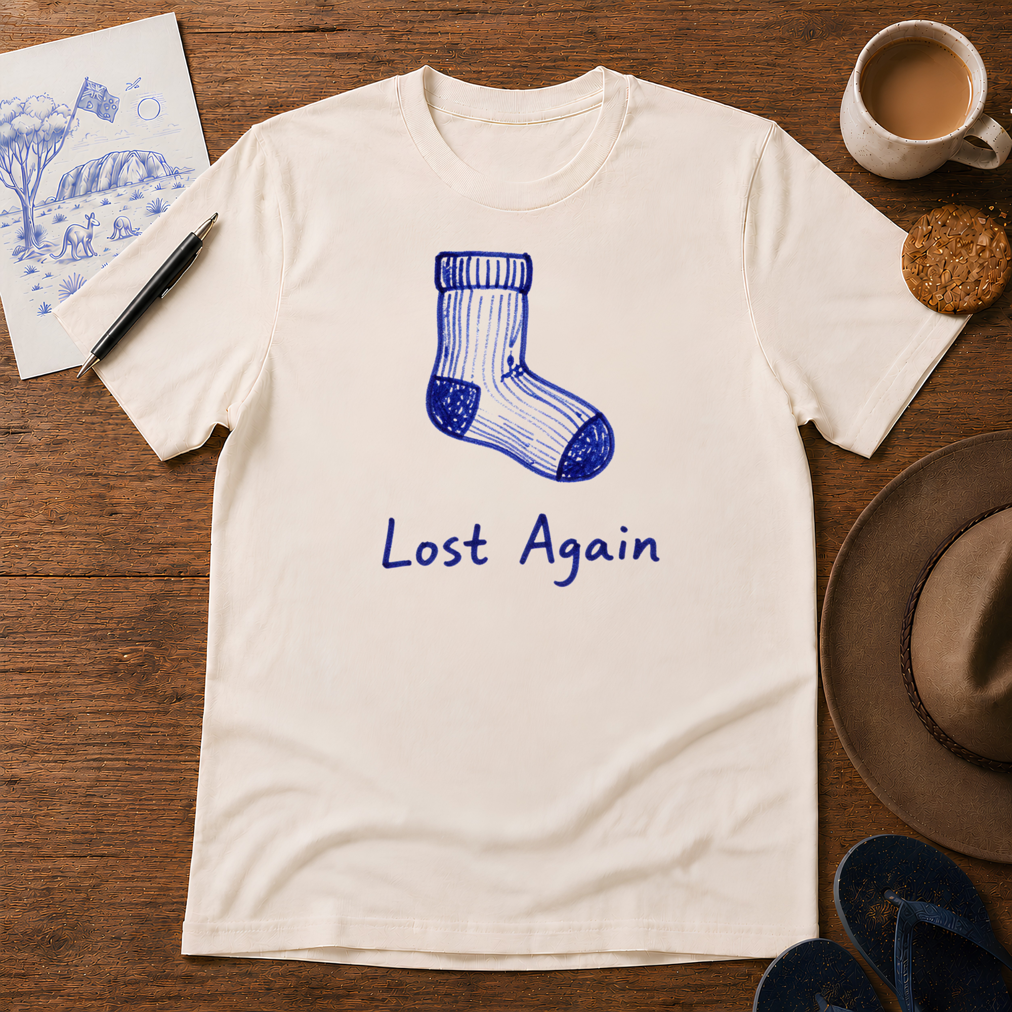 Lost Again Tee ink-sketch T-shirt, in Natural
