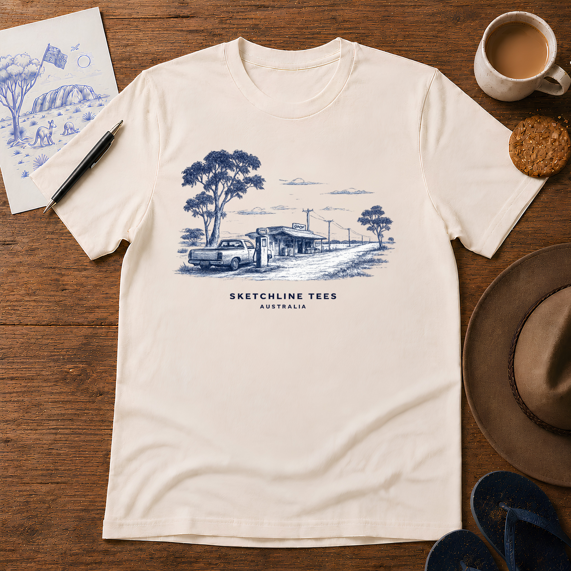 Out Past Town Tee by Sketchline Tees - Australian country road graphic T-shirt