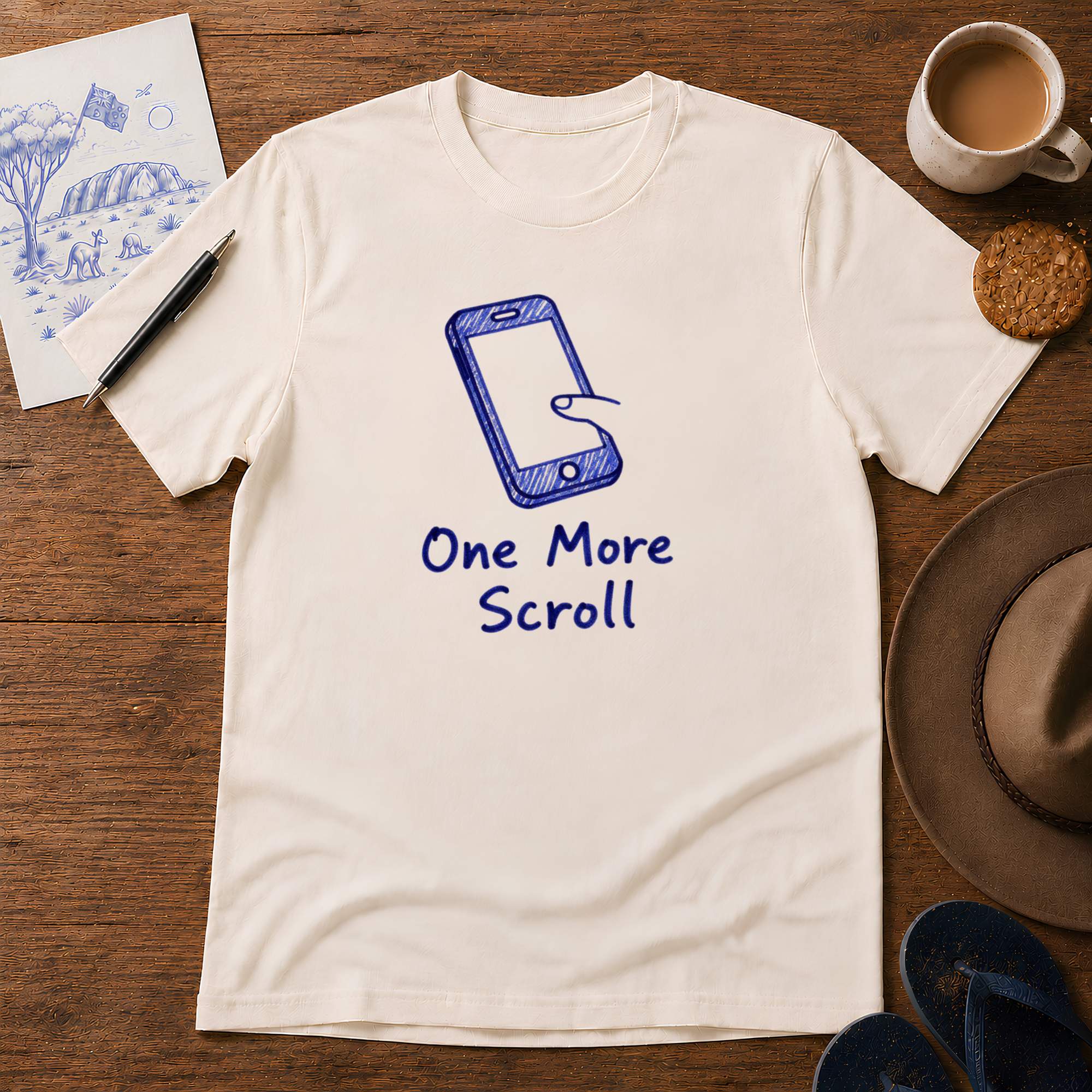 One More Scroll Tee ink-sketch T-shirt, in Natural