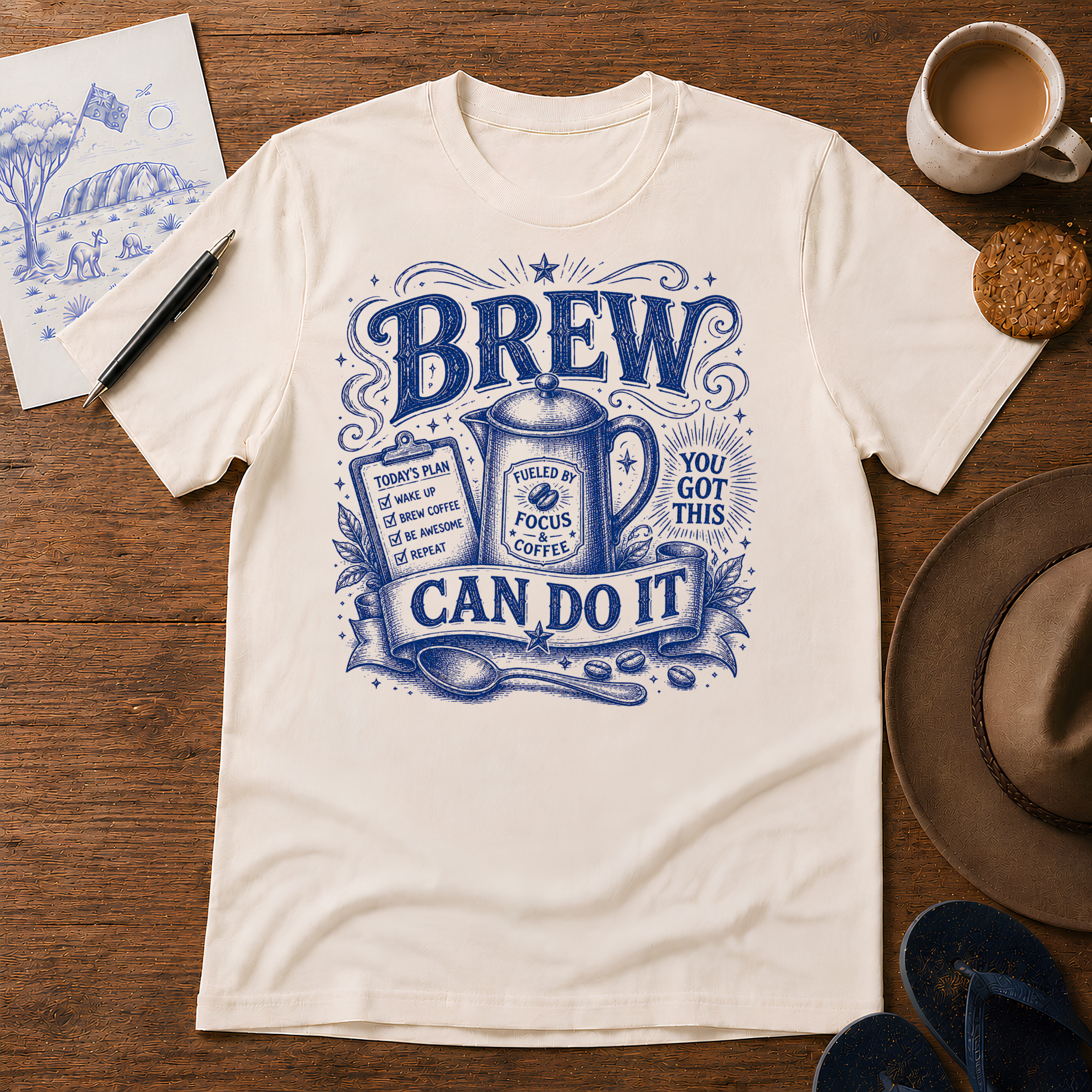 Brew Can Do It Tee ink-sketch T-shirt, in Natural