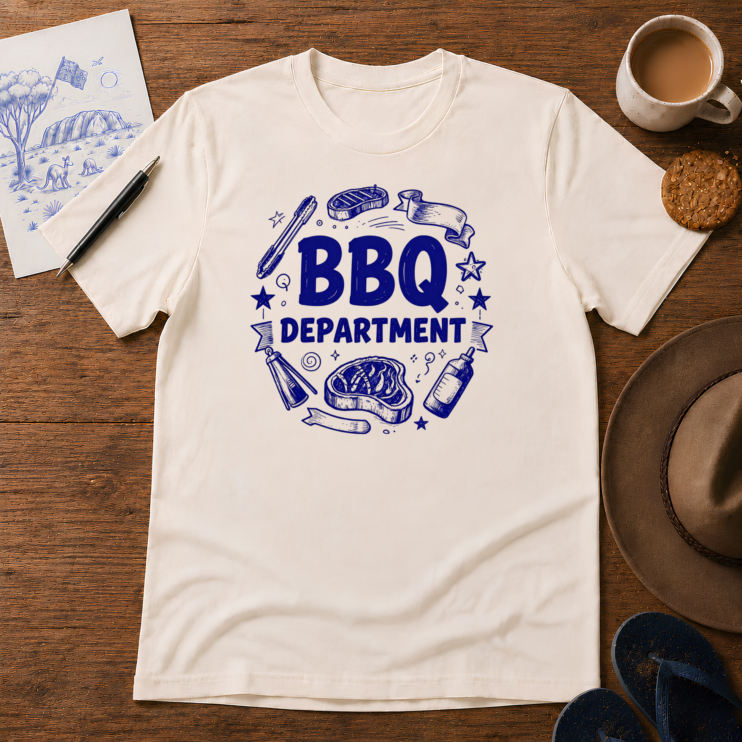 BBQ Department Tee ink-sketch T-shirt, in Natural