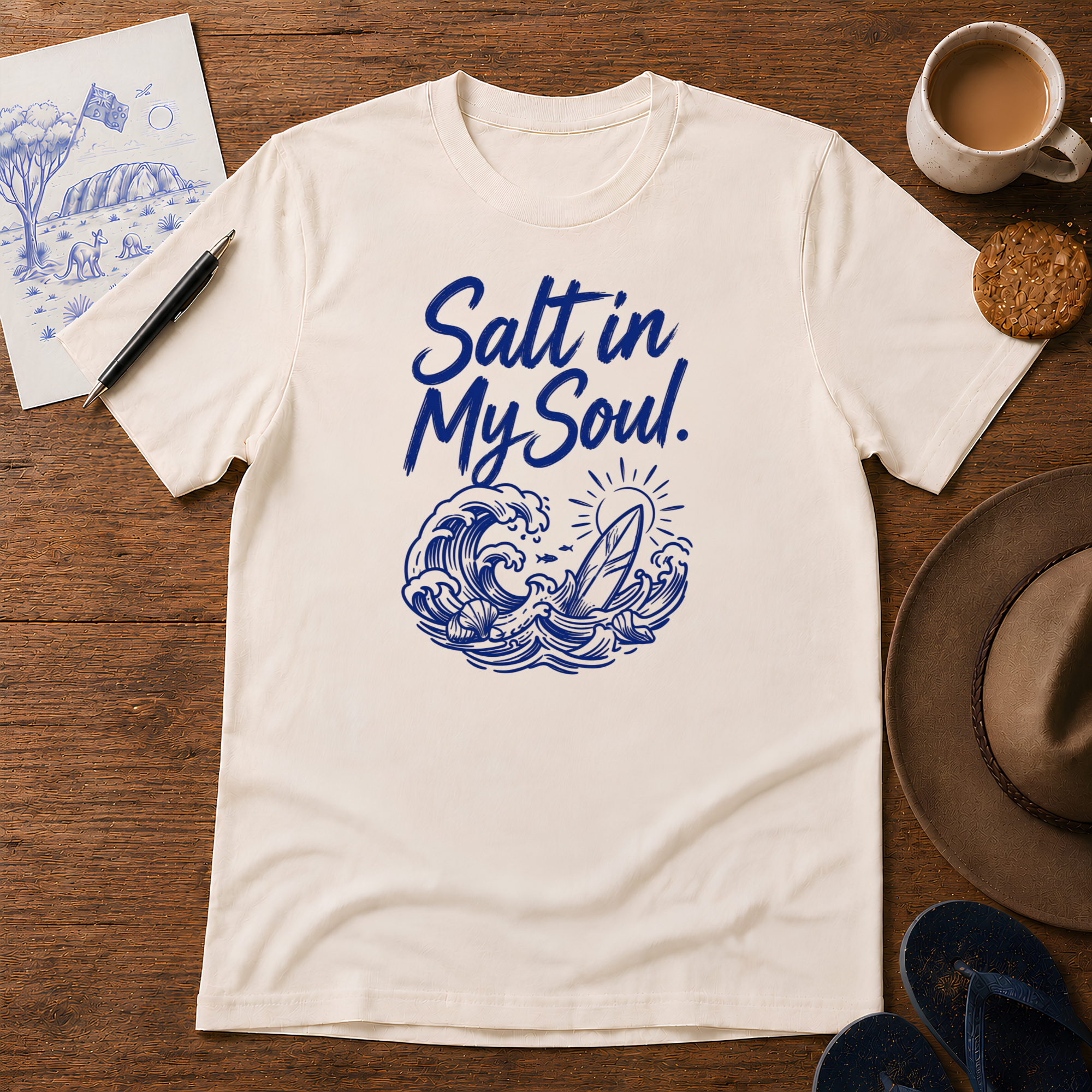 Salt in My Soul Tee ink-sketch T-shirt, in Natural