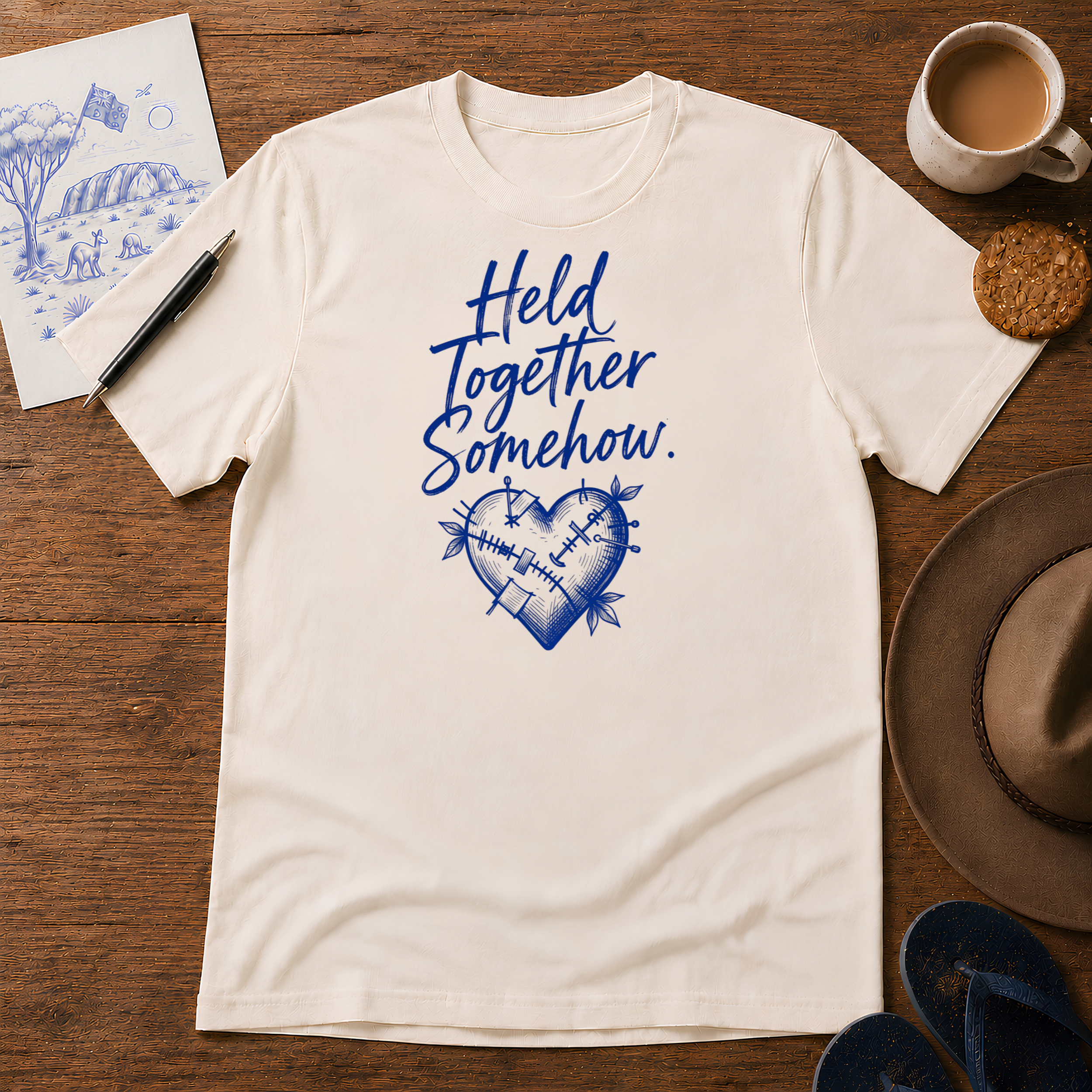 Held Together Somehow Tee ink-sketch T-shirt, in Natural