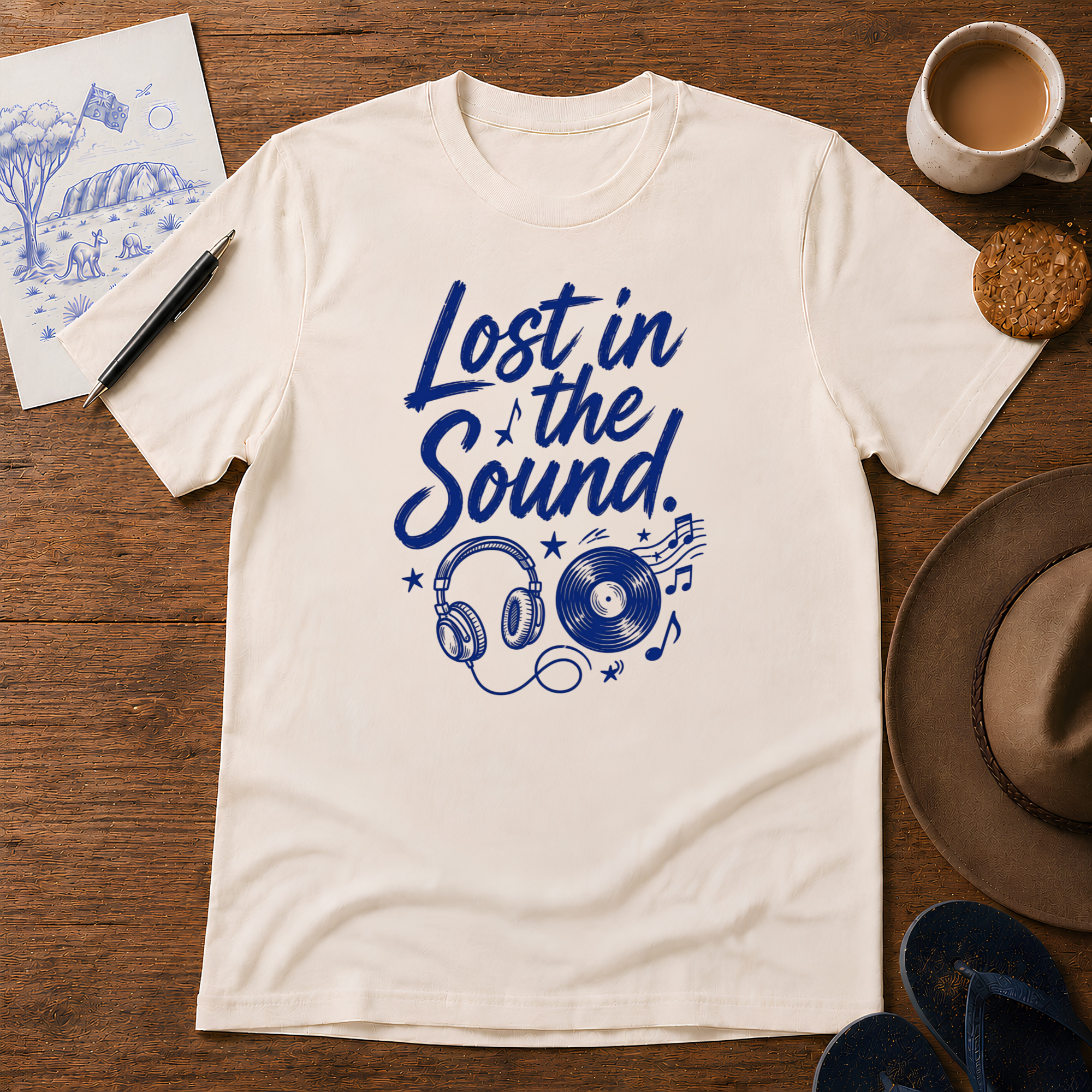Lost in the Sound Tee ink-sketch T-shirt, in Natural