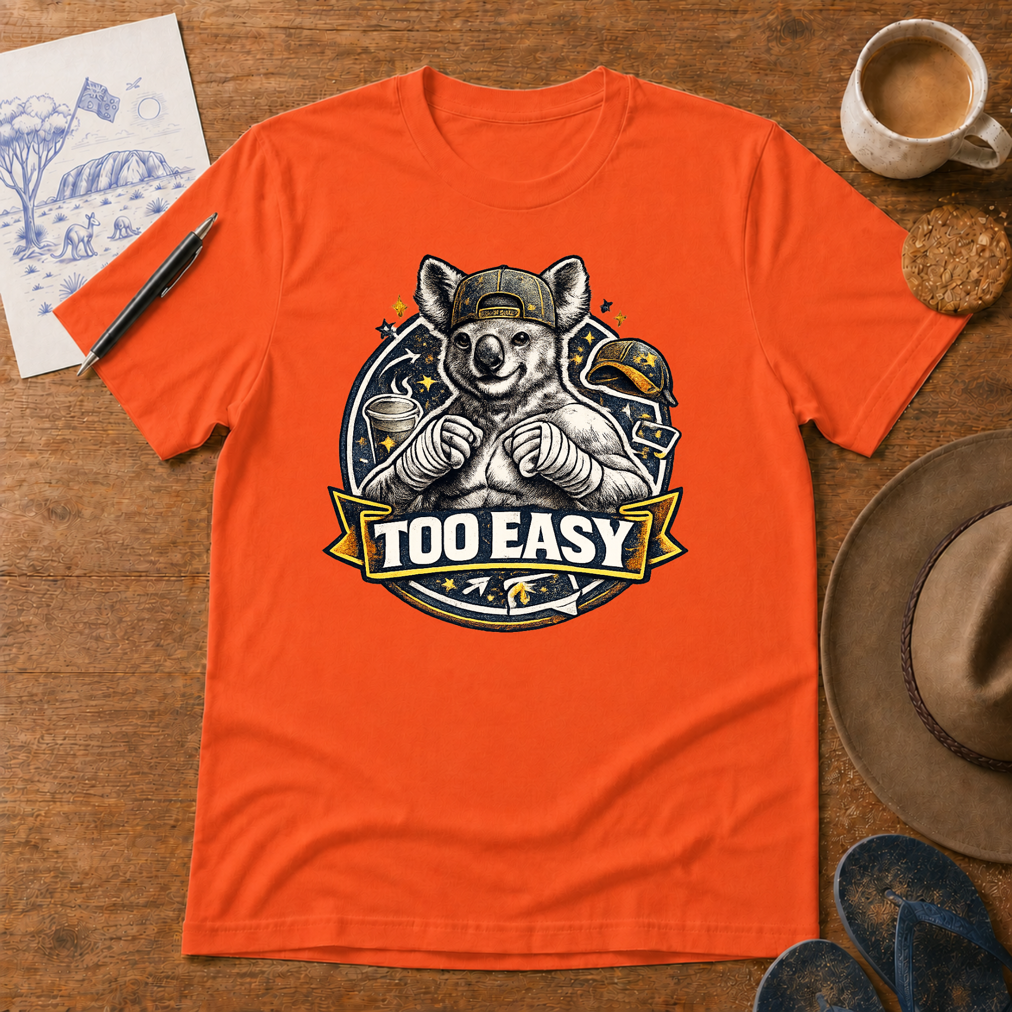 Too Easy Tee in orange – Australian slang graphic T-shirt