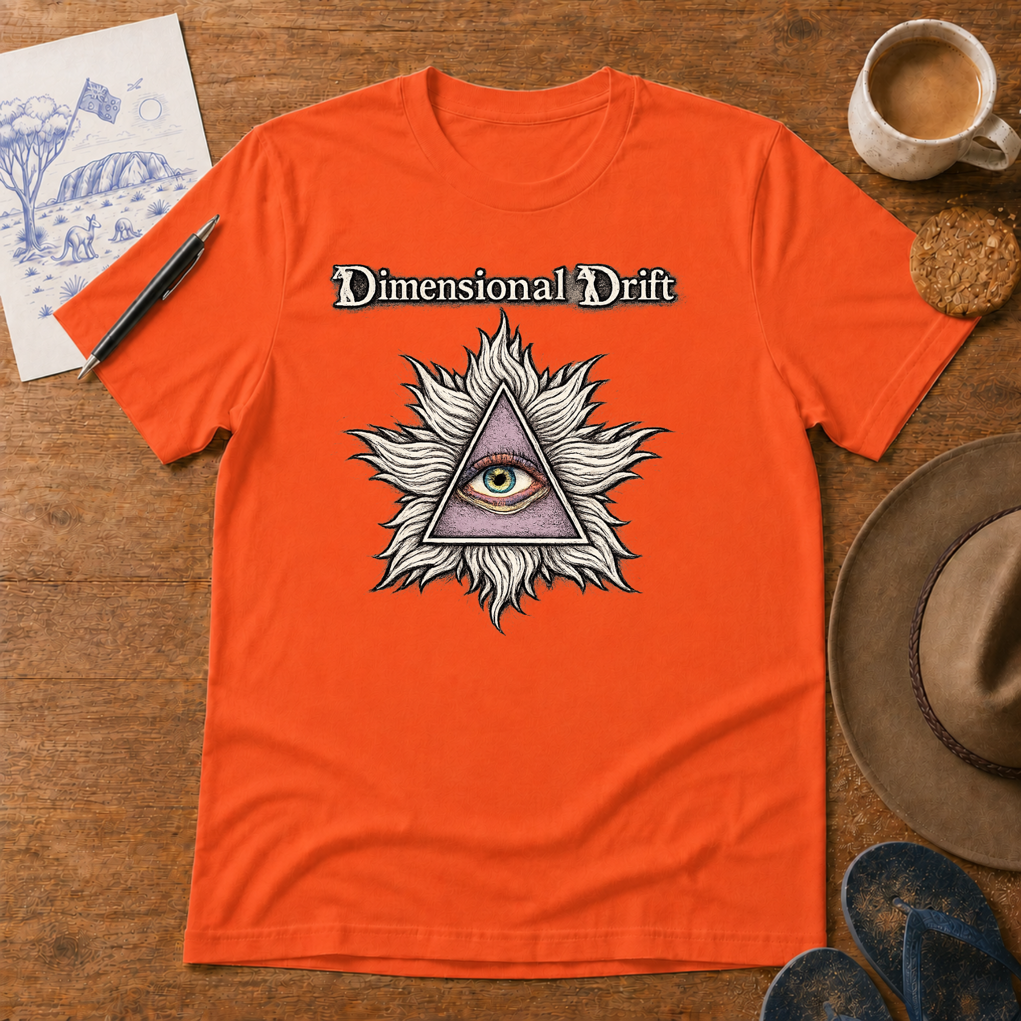 All-Seeing Eye Tee in orange – symbolic graphic T-shirt