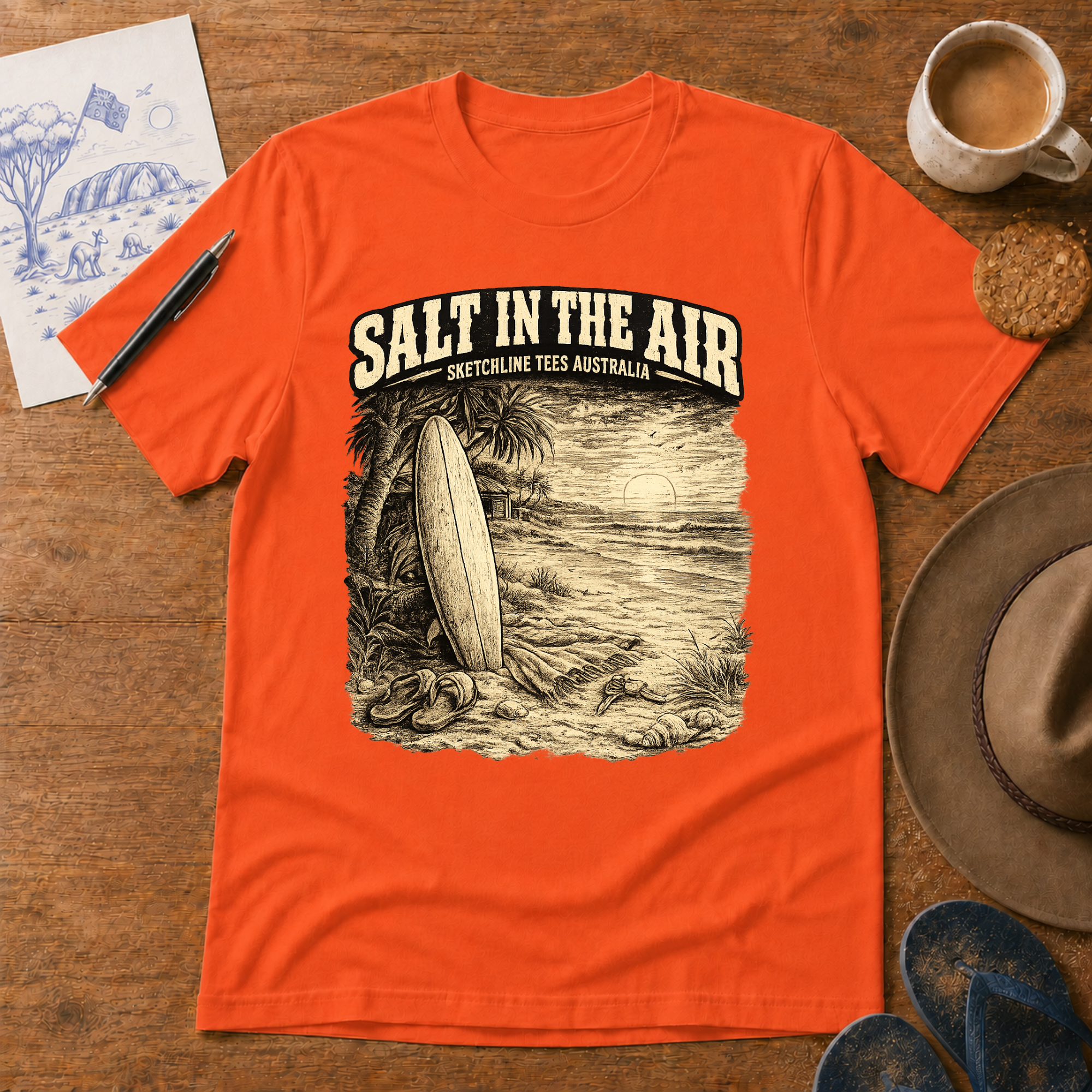 Salt in the Air Tee in orange – Australian coastal graphic T-shirt