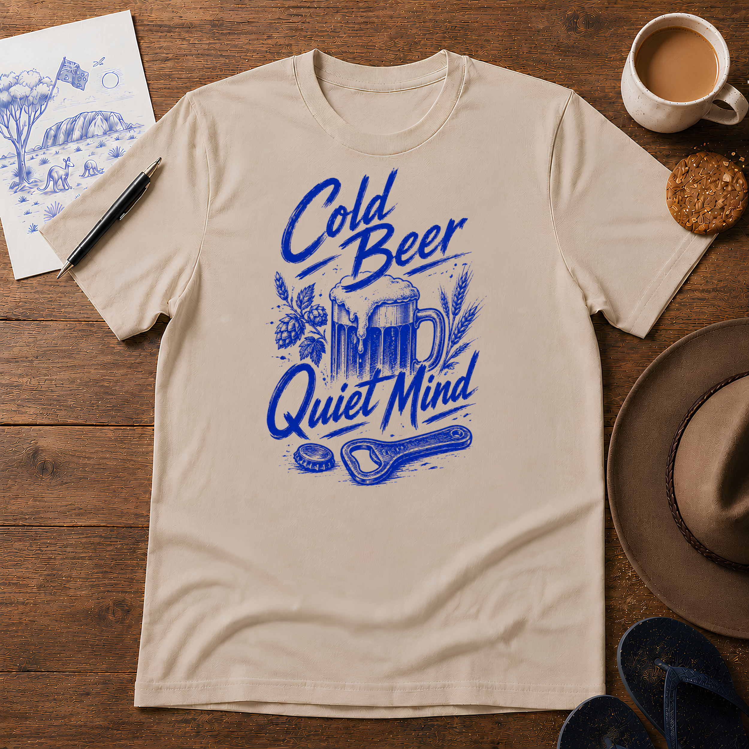 Cold Beer, Quiet Mind Tee ink-sketch T-shirt, product image 5