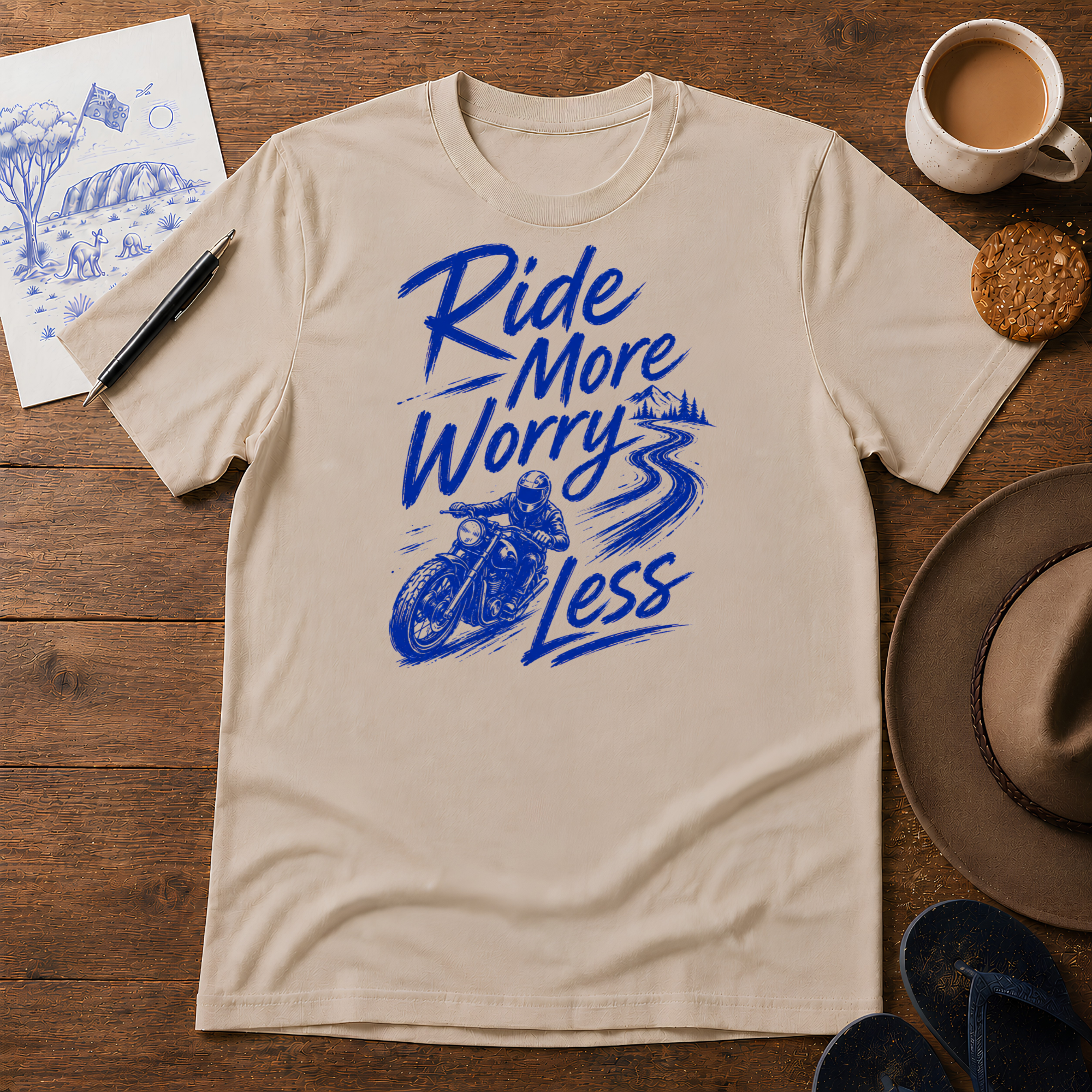 Ride More, Worry Less Tee ink-sketch T-shirt, product image 4