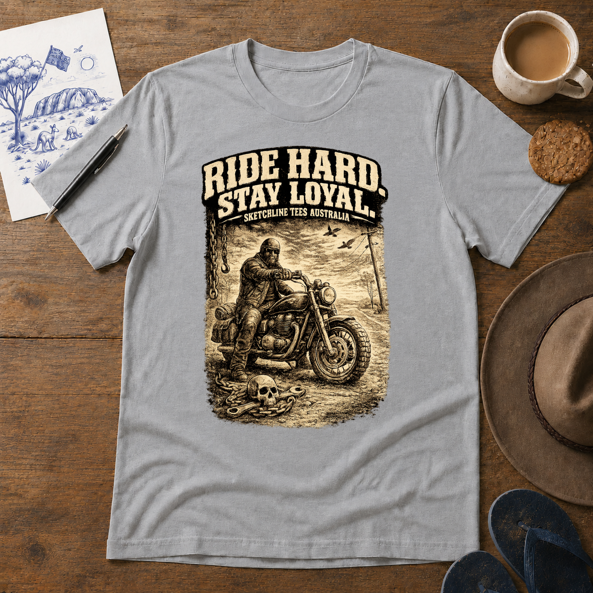 Ride Hard, Stay Loyal Tee in sport grey – Australian biker graphic T-shirt