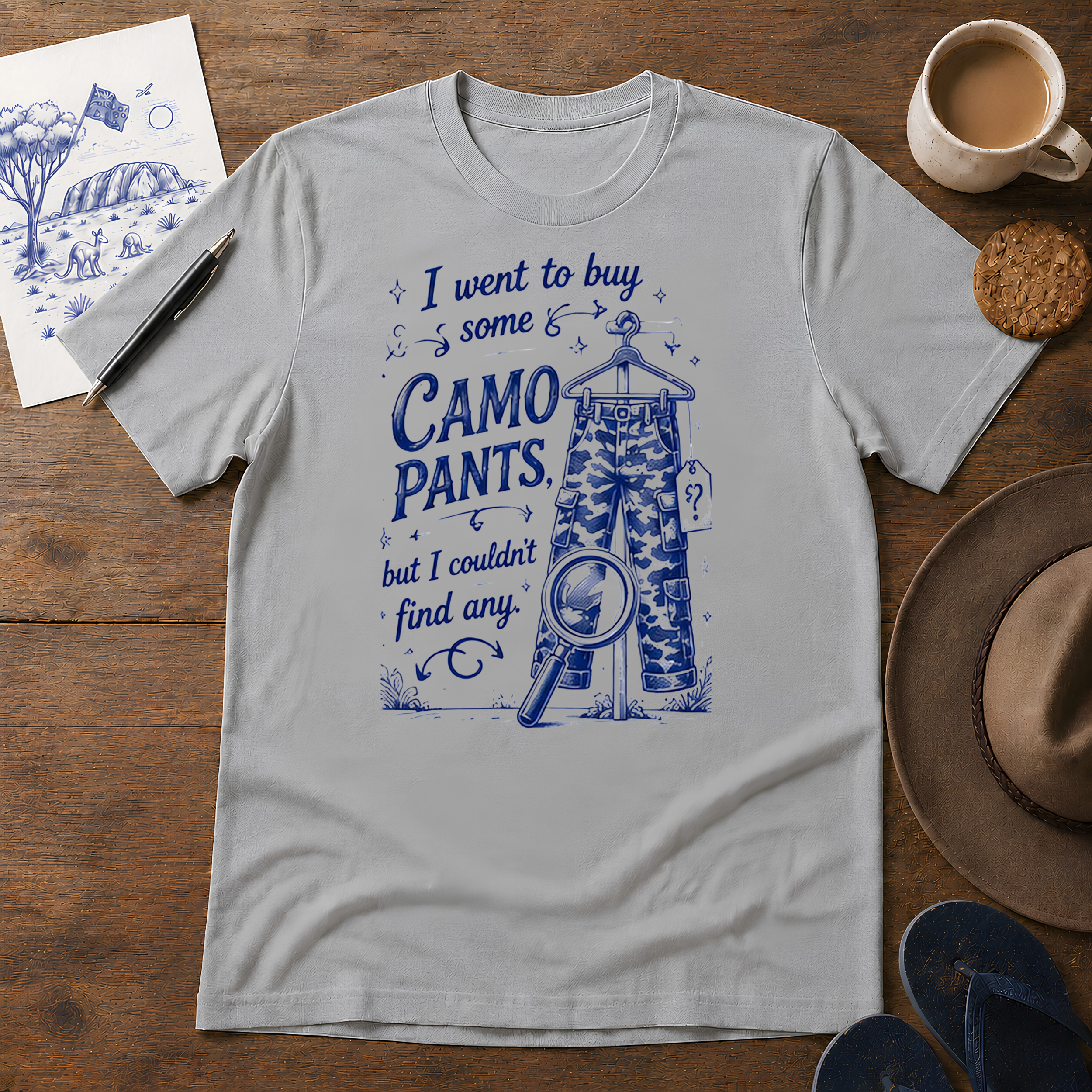 Camo Pants Tee ink-sketch T-shirt, in Sport Grey