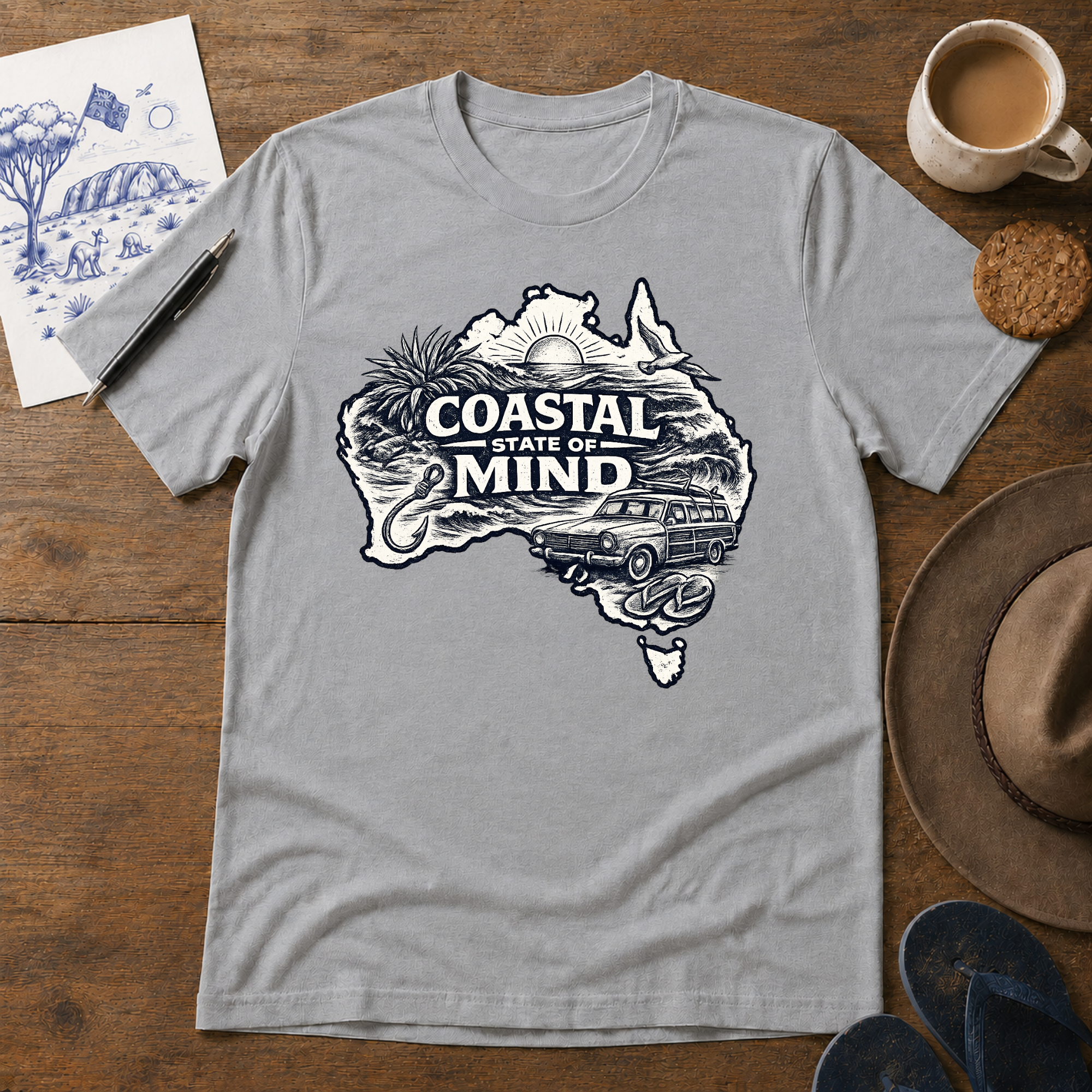 Coastal State of Mind Tee in sport grey – Australian coastal graphic T-shirt