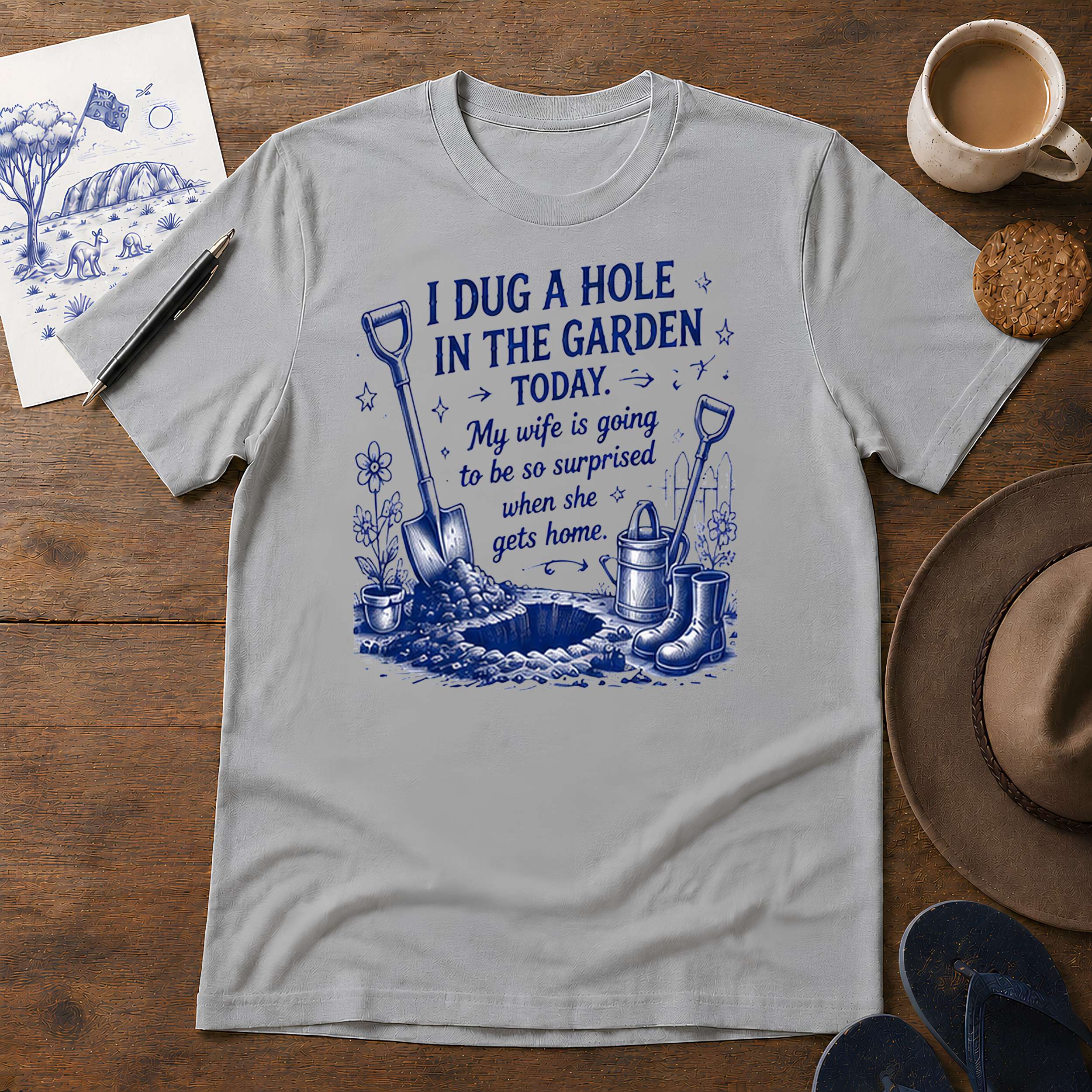 I Dug a Hole Tee ink-sketch T-shirt, in Sport Grey