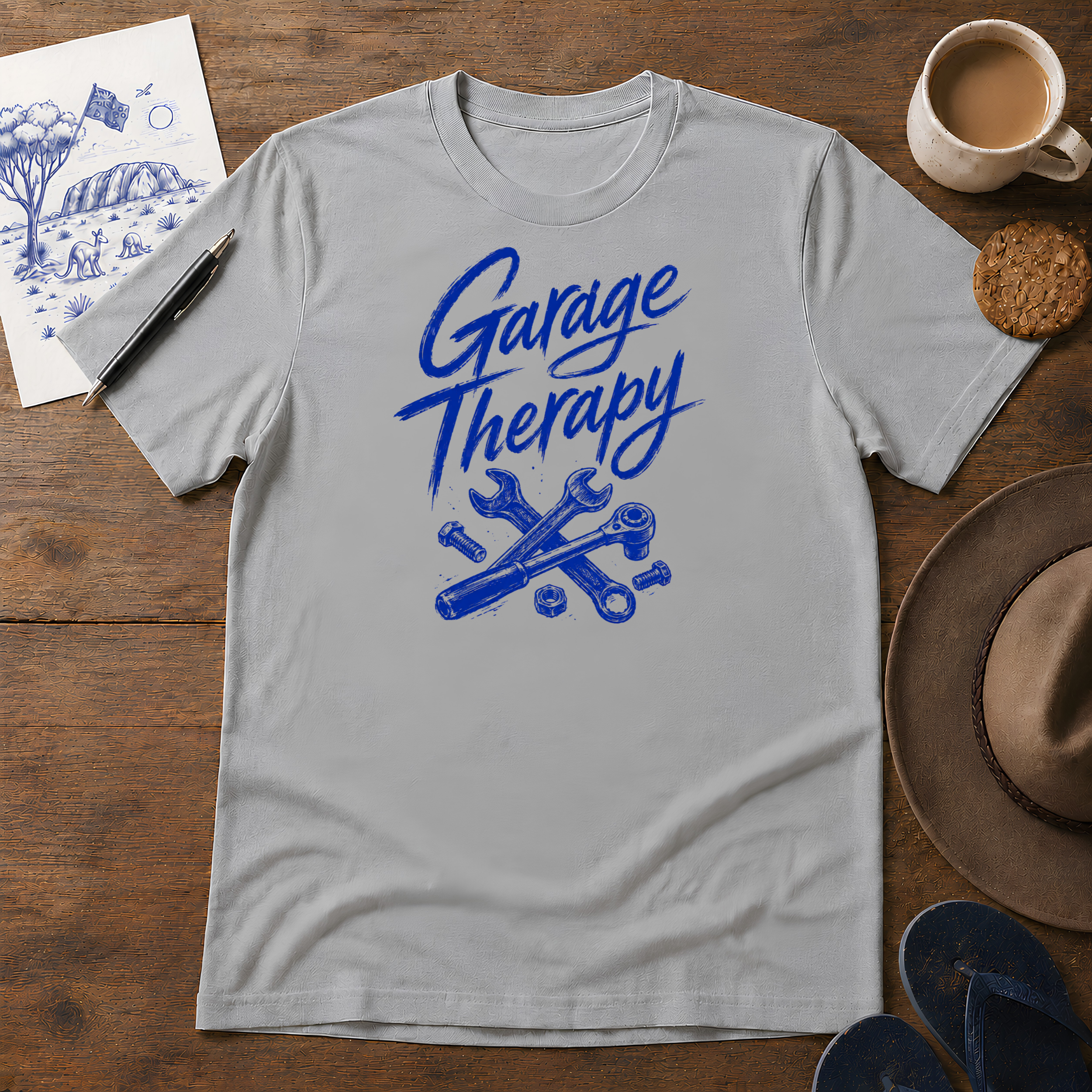 Garage Therapy Tee ink-sketch T-shirt, in Sport Grey