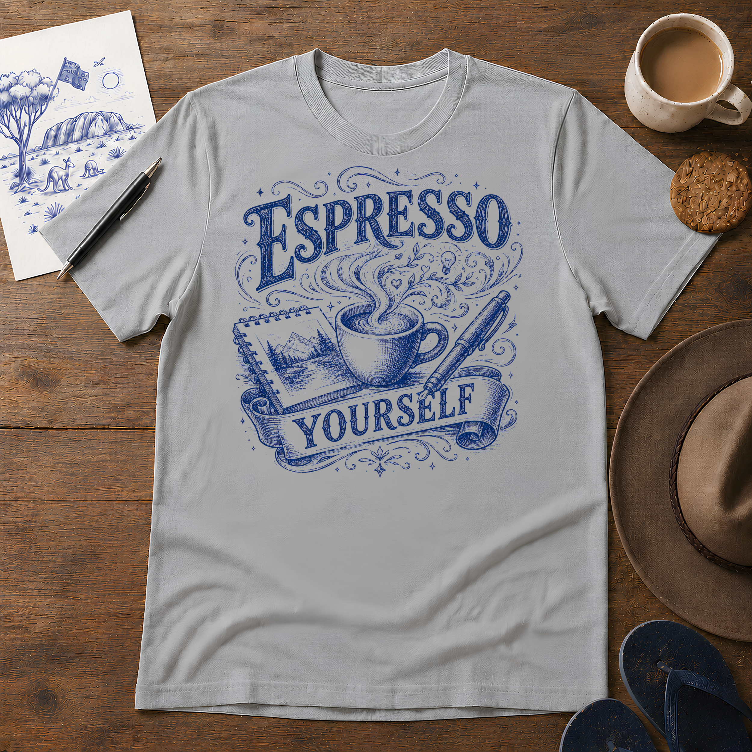 Espresso Yourself Tee ink-sketch T-shirt, in Sport Grey