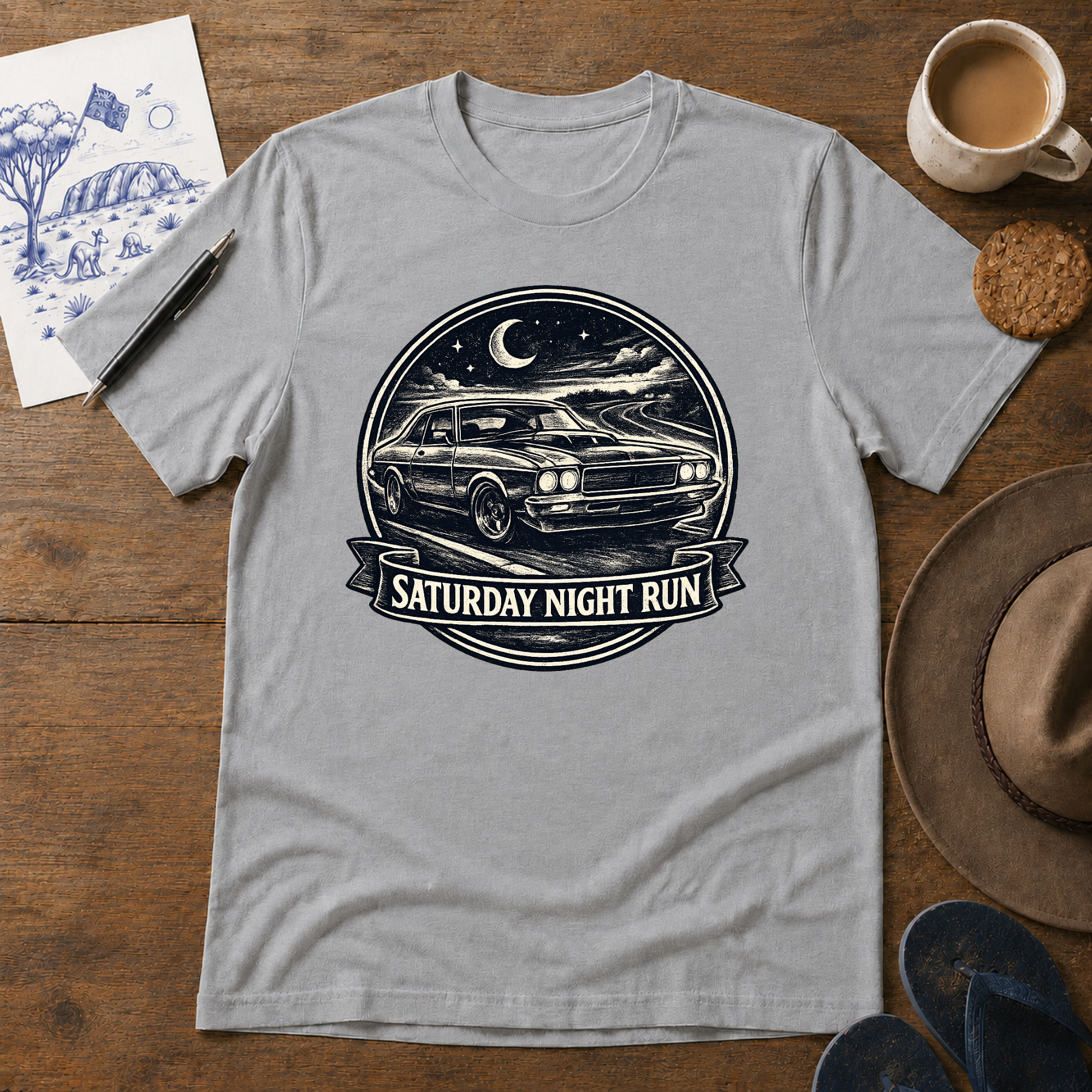Saturday Night Run Tee by Sketchline Tees - Australian motoring graphic T-shirt