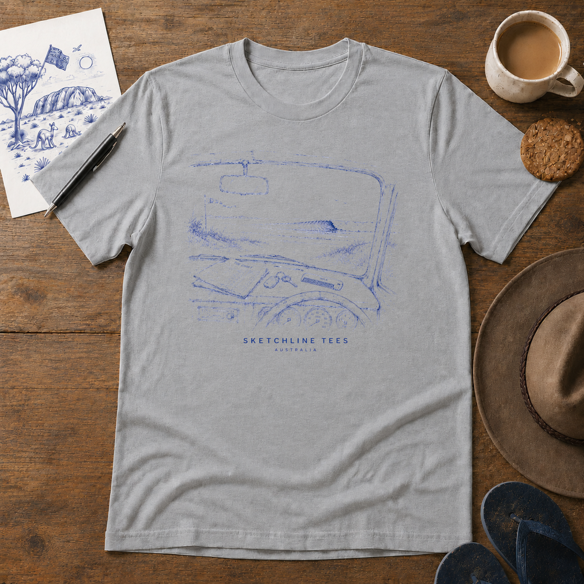 Offshore Check Tee by Sketchline Tees - Australian surf graphic T-shirt
