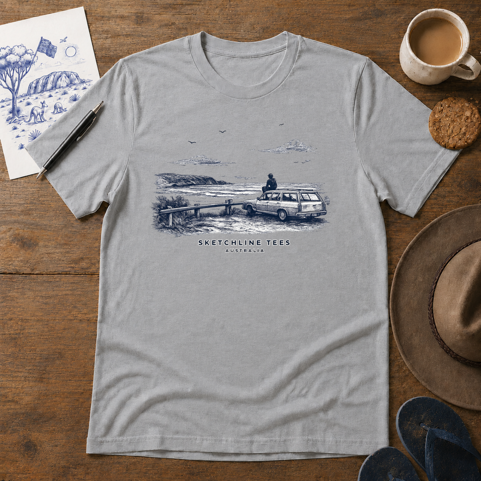 Waiting on the Break Tee by Sketchline Tees - Australian surf graphic T-shirt