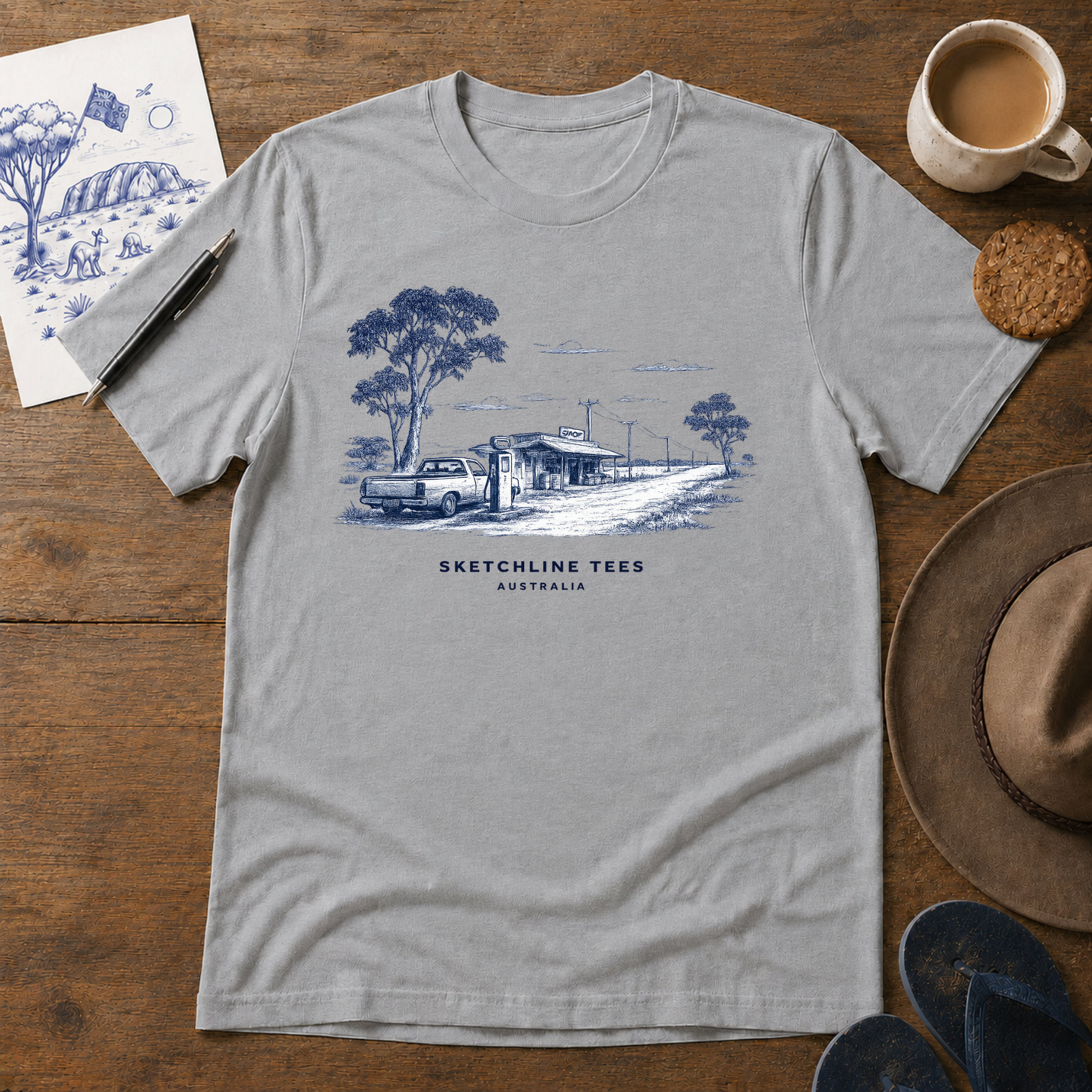 Out Past Town Tee by Sketchline Tees - Australian country road graphic T-shirt