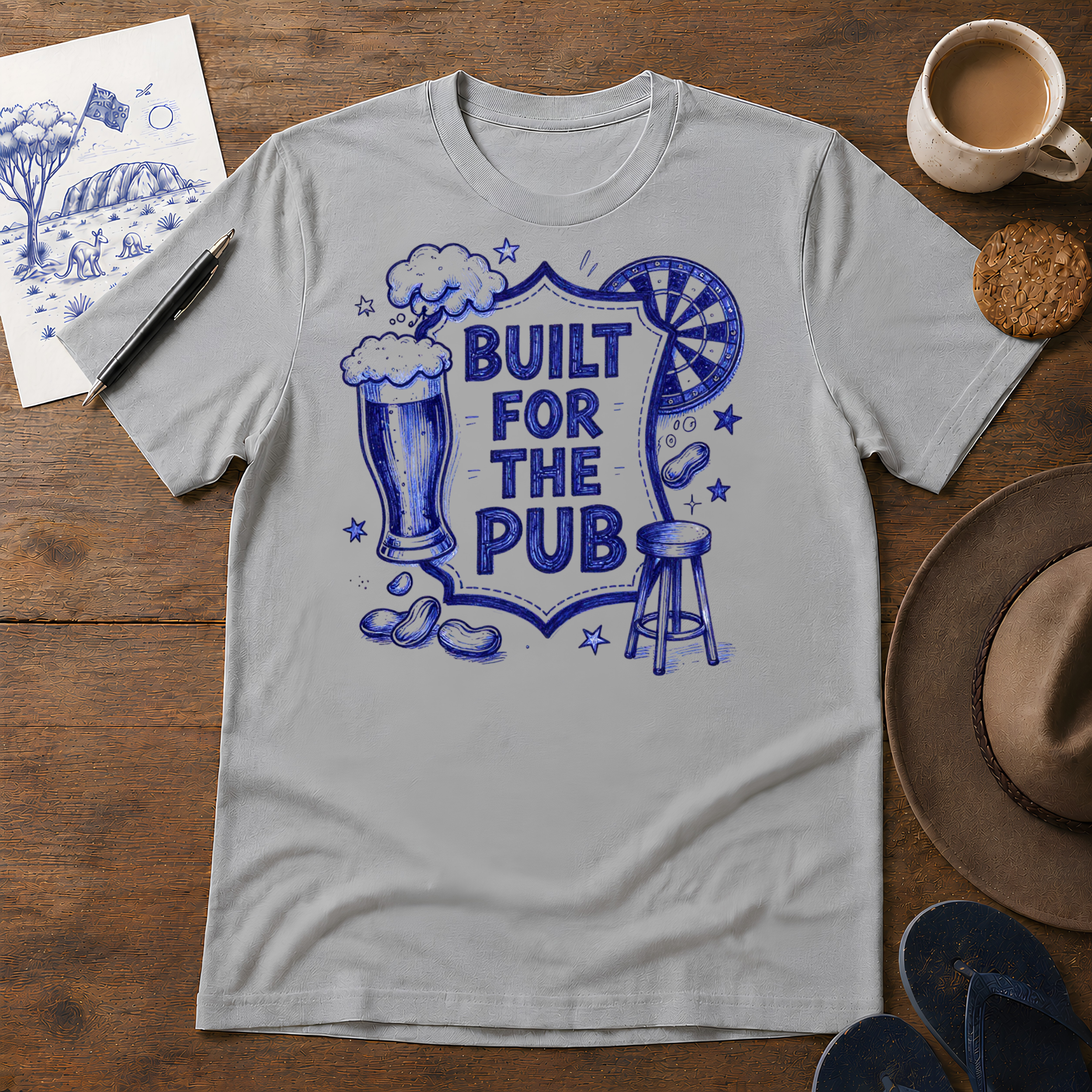 Built for the Pub Tee ink-sketch T-shirt, in Sport Grey