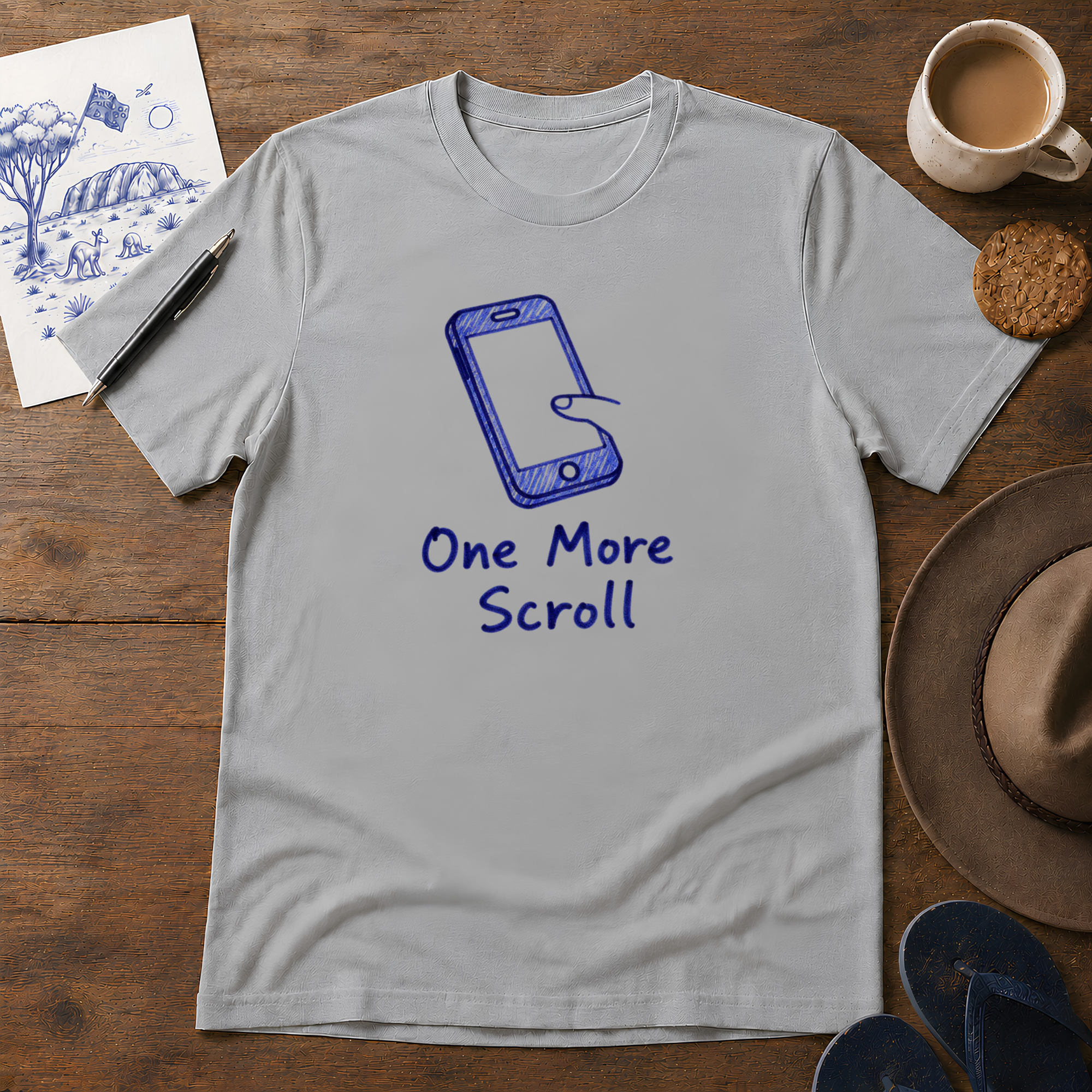 One More Scroll Tee ink-sketch T-shirt, in Sport Grey