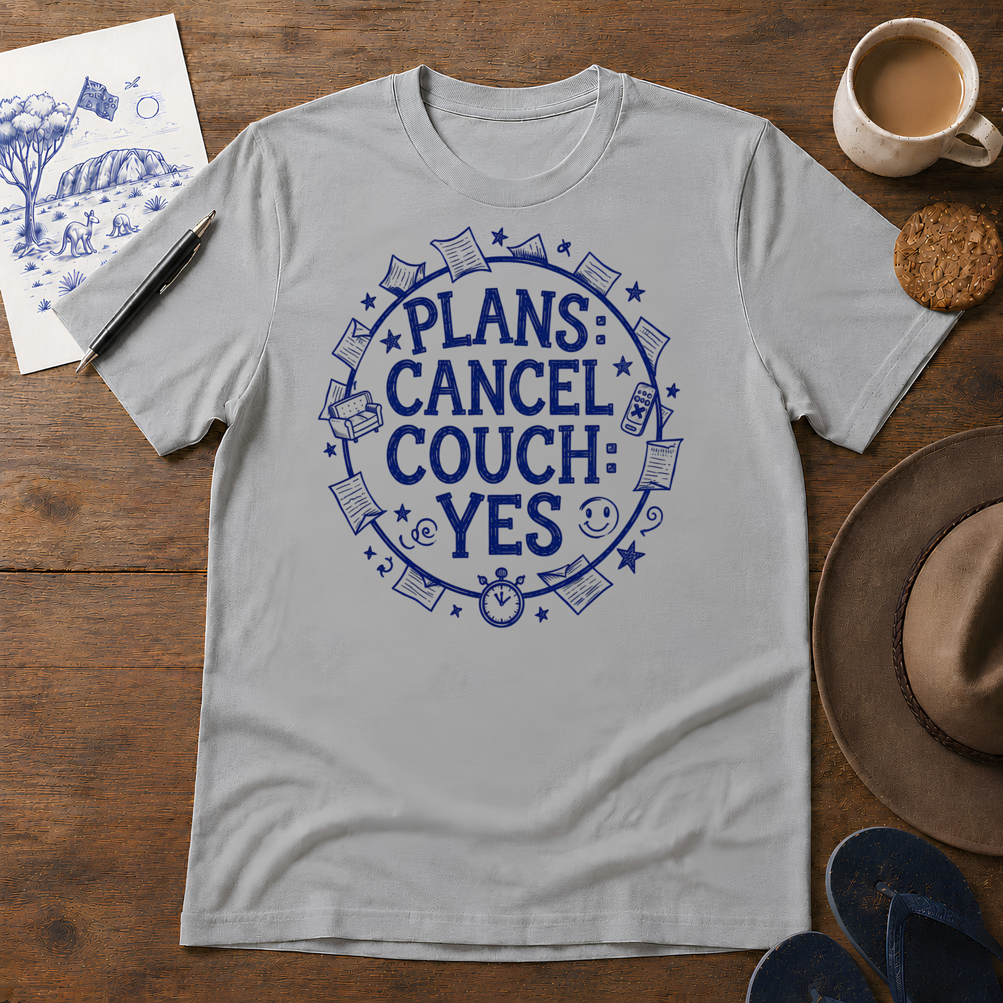 Plans Cancelled, Couch Approved Tee ink-sketch T-shirt, in Sport Grey