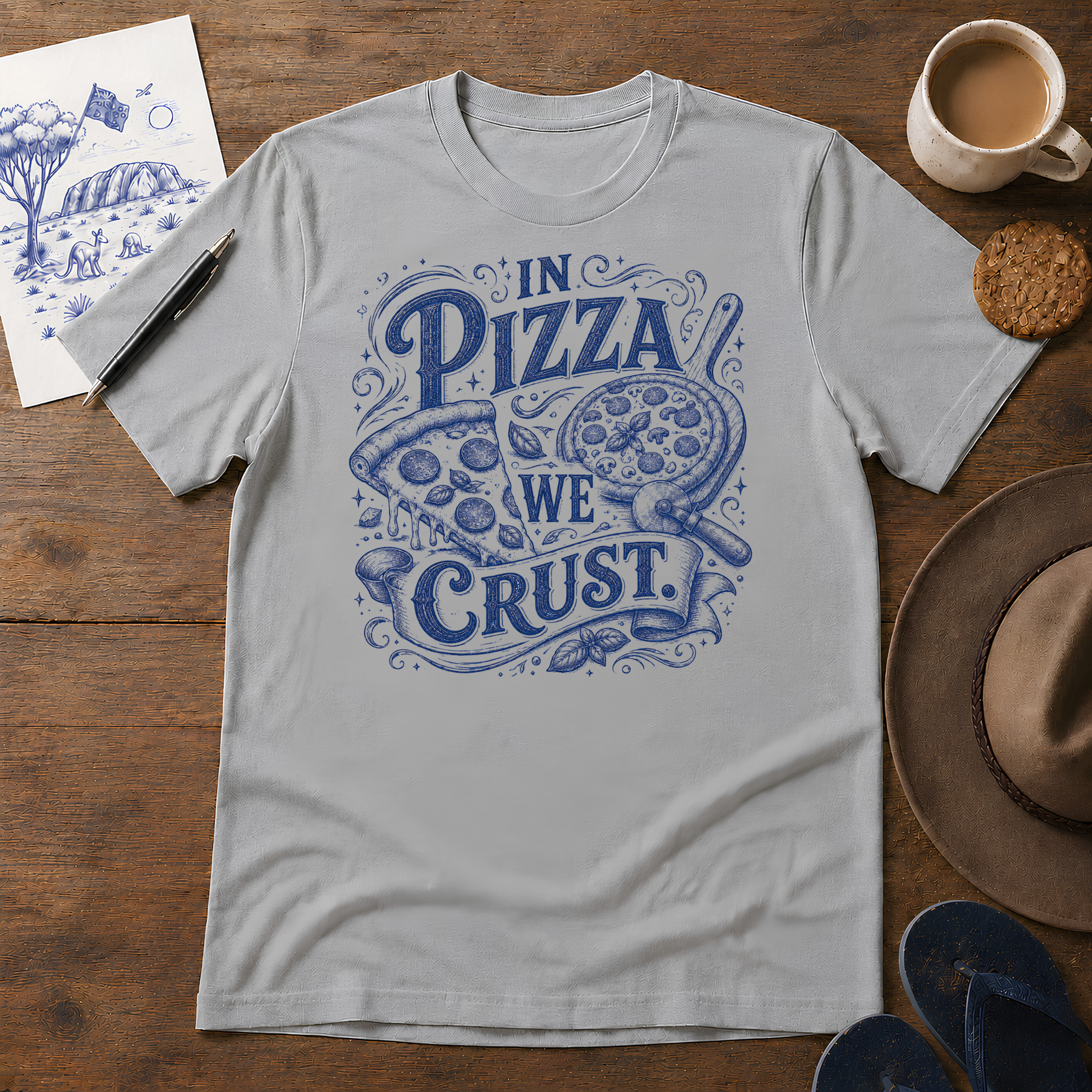 In Pizza We Crust Tee ink-sketch T-shirt, in Sport Grey