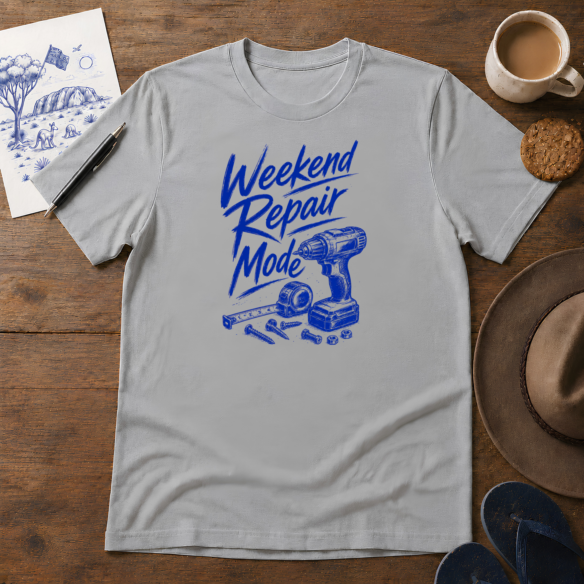 Weekend Repair Mode Tee ink-sketch T-shirt, in Sport Grey