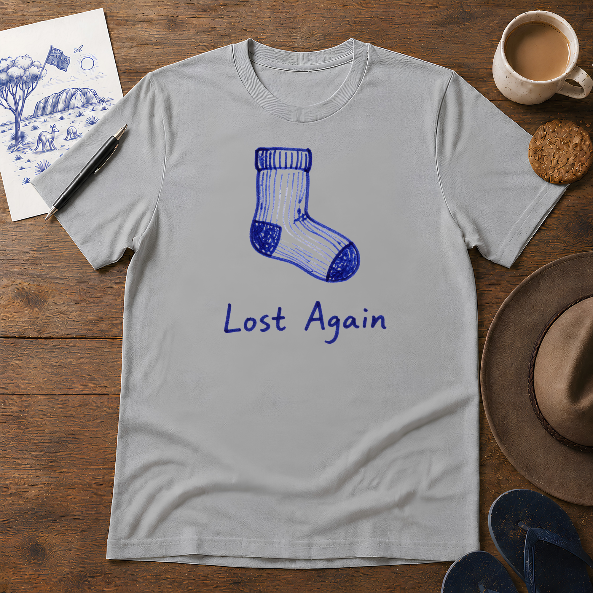 Lost Again Tee ink-sketch T-shirt, in Sport Grey