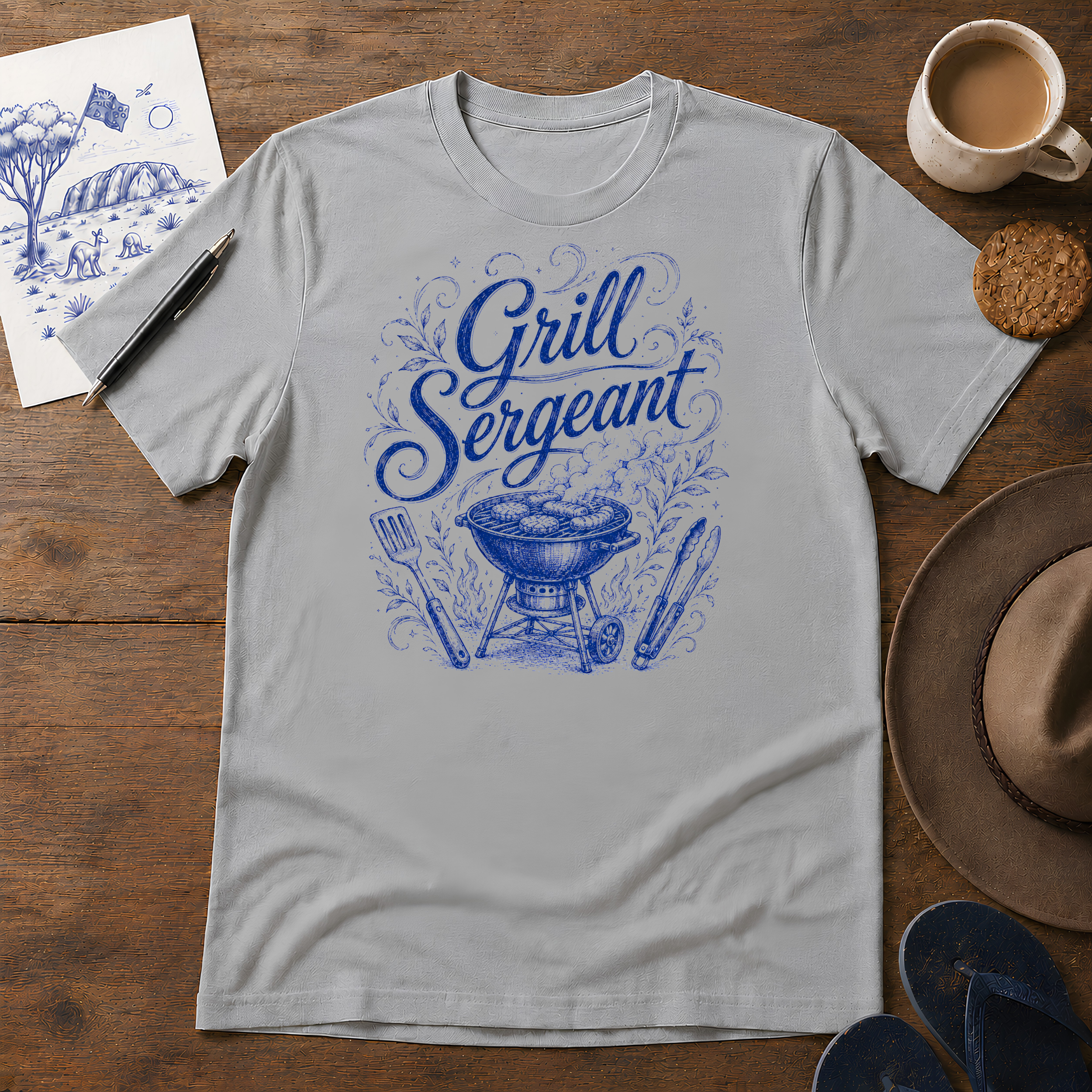 Grill Sergeant Tee ink-sketch T-shirt, in Sport Grey