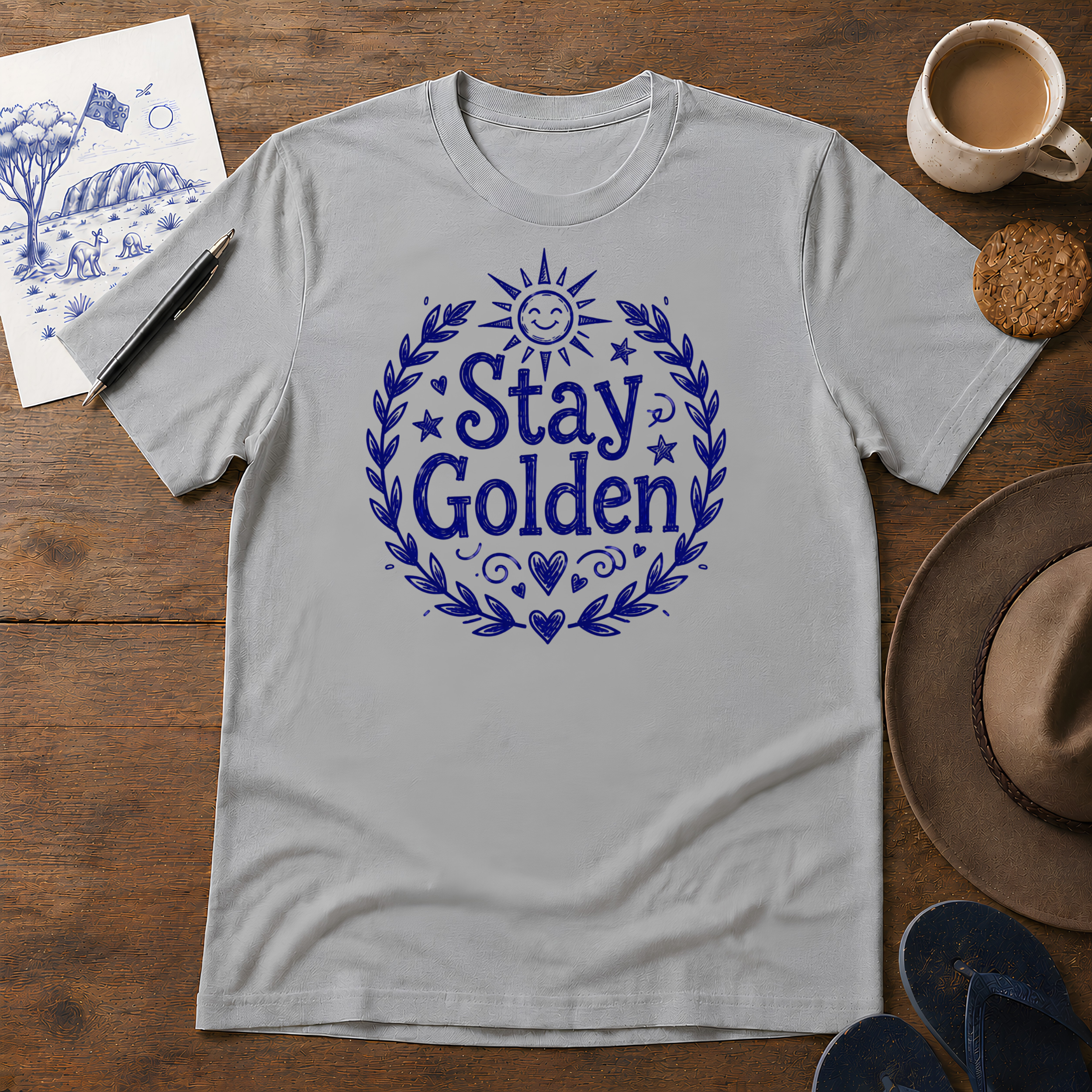 Stay Golden Tee ink-sketch T-shirt, in Sport Grey