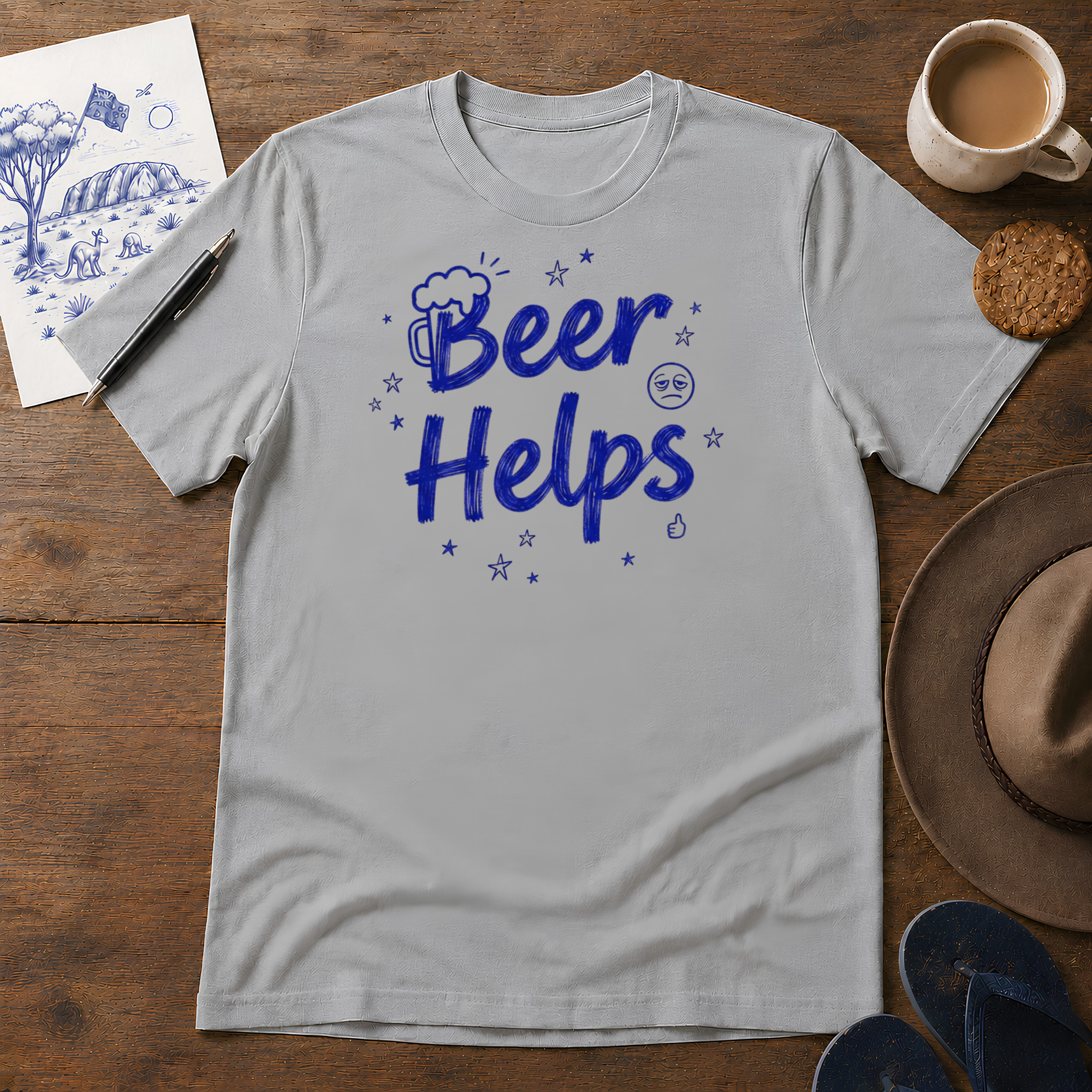 Beer Helps Tee ink-sketch T-shirt, in Sport Grey