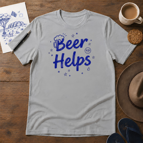 Beer Helps Tee ink-sketch T-shirt, in Sport Grey