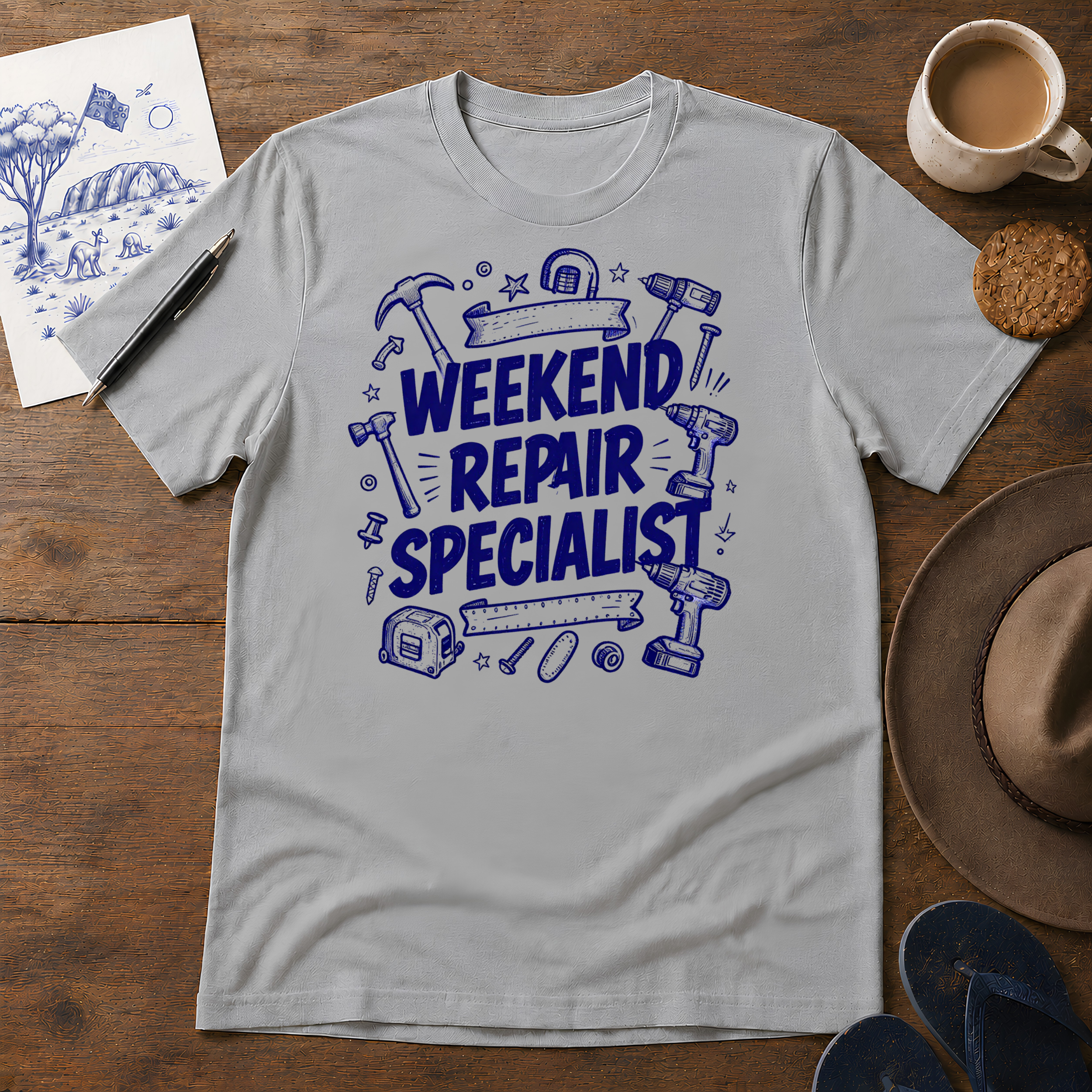 Weekend Repair Specialist Tee ink-sketch T-shirt, in Sport Grey