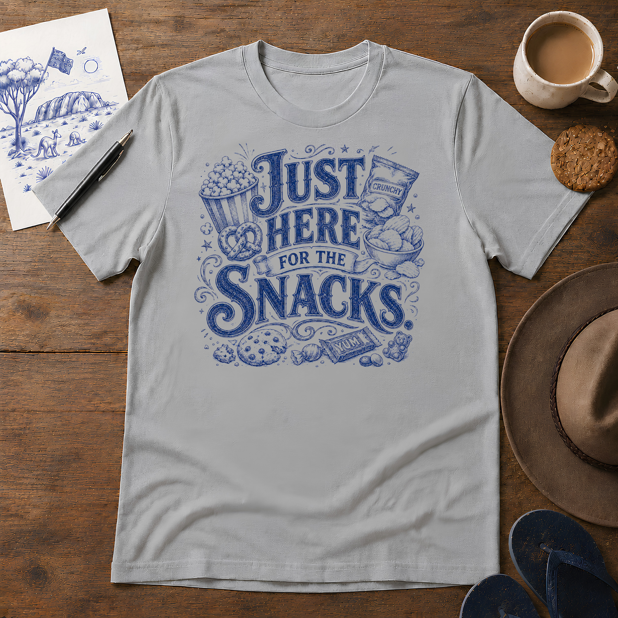 Just Here for the Snacks Tee ink-sketch T-shirt, in Sport Grey
