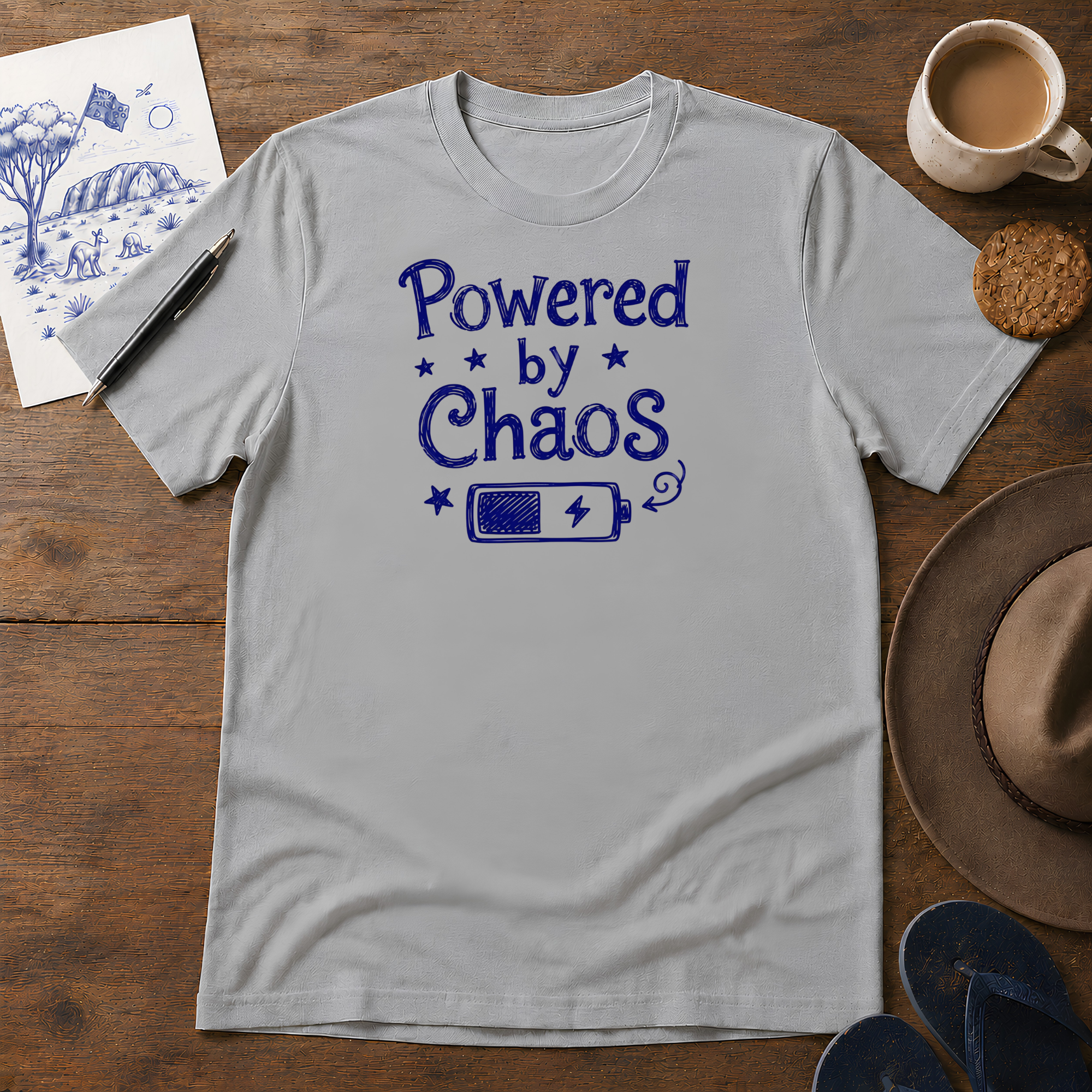 Powered by Chaos Tee ink-sketch T-shirt, in Sport Grey