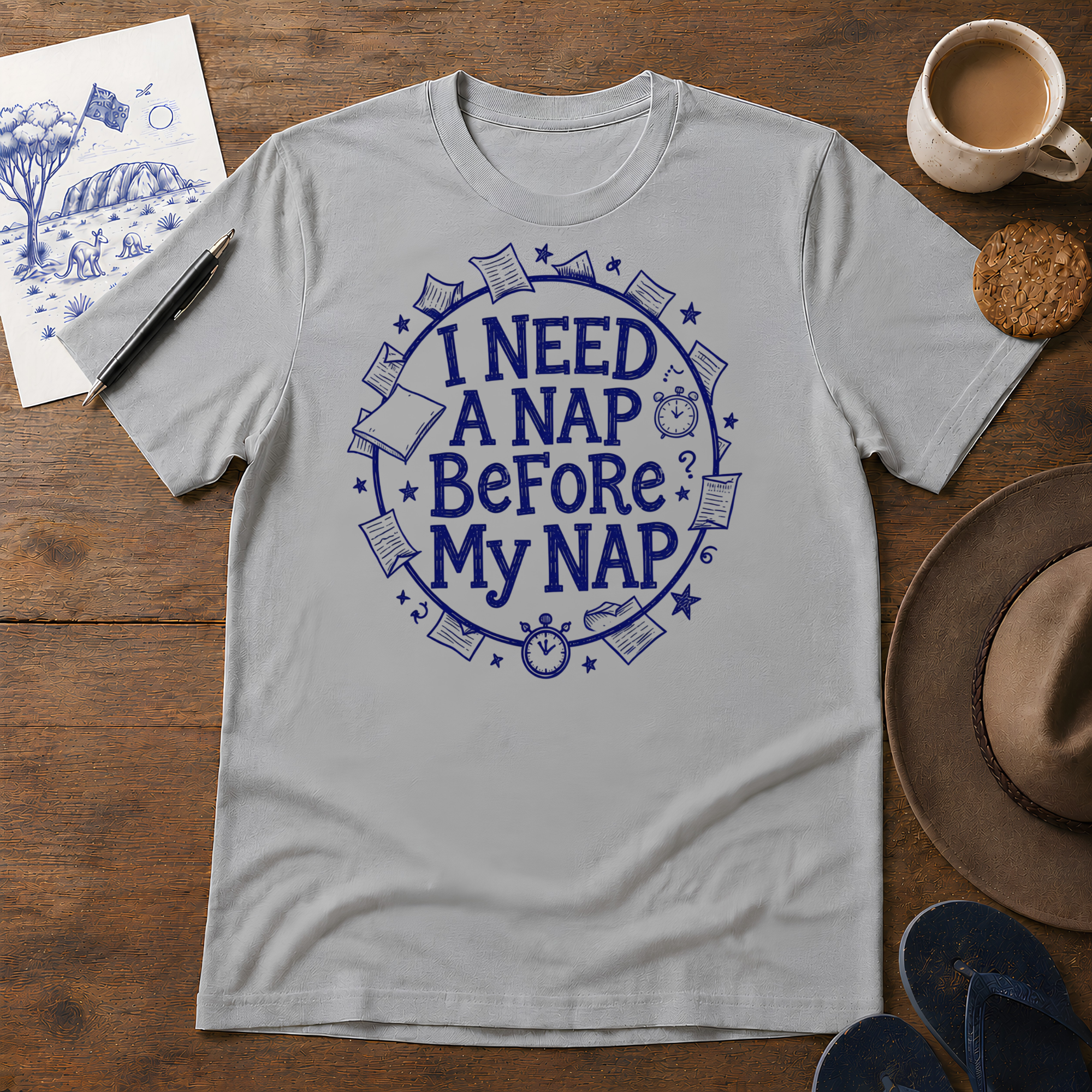 I Need a Nap Before My Nap Tee ink-sketch T-shirt, in Sport Grey