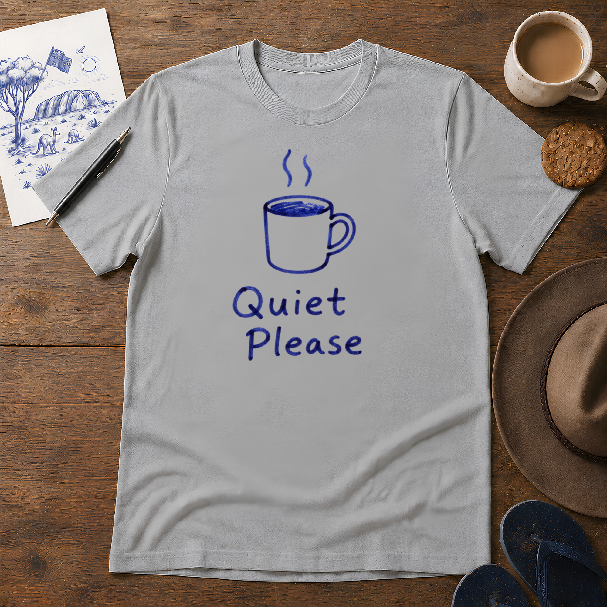 Quiet Please Tee ink-sketch T-shirt, in Sport Grey