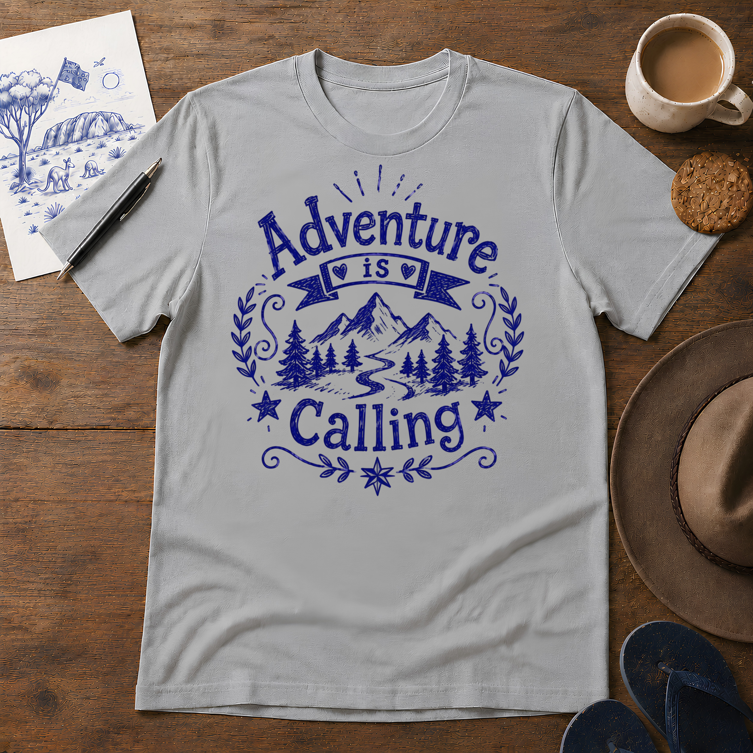 Adventure Is Calling Tee ink-sketch T-shirt, in Sport Grey