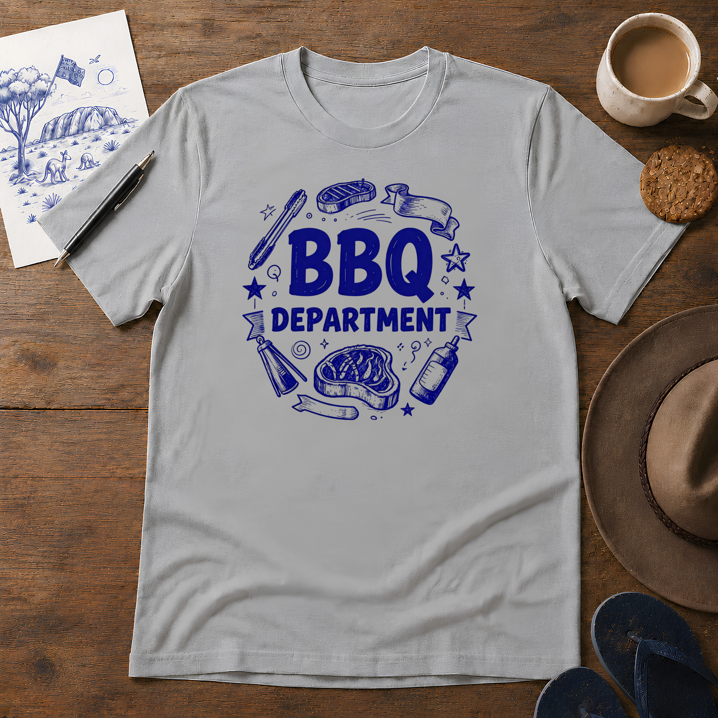 BBQ Department Tee ink-sketch T-shirt, in Sport Grey