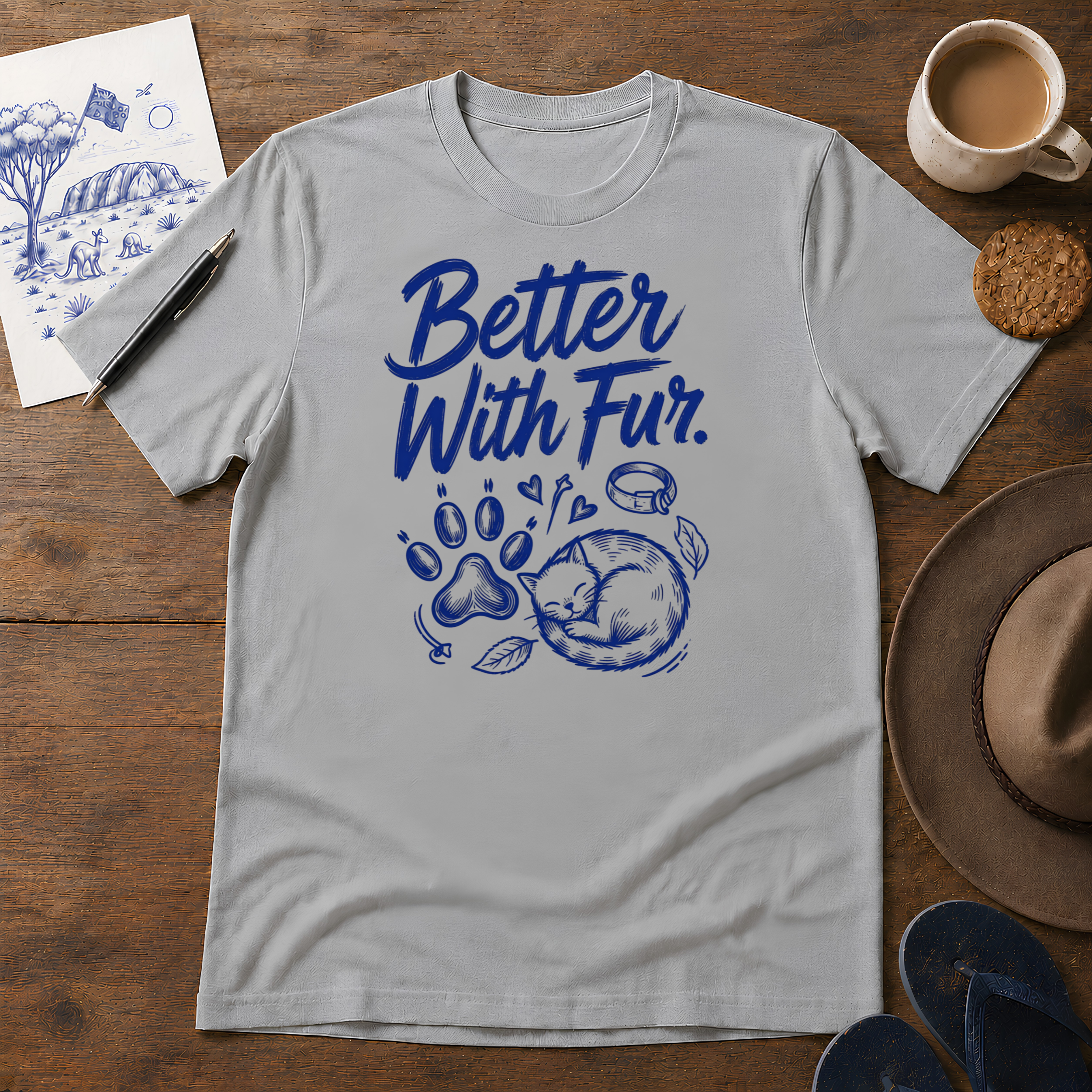 Better With Fur Tee ink-sketch T-shirt, in Sport Grey