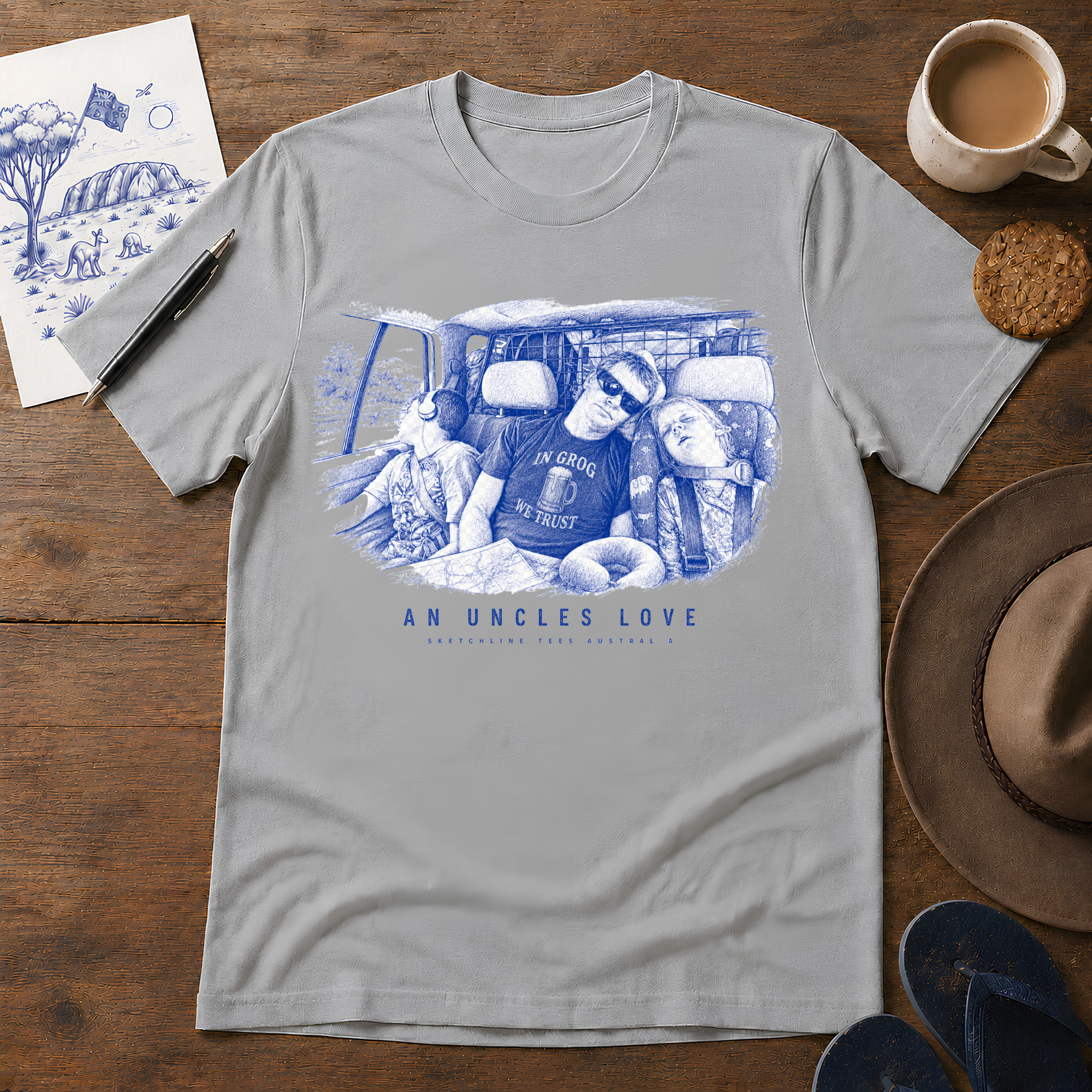 An Uncle’s Love ink-sketch T-shirt, in Sport Grey
