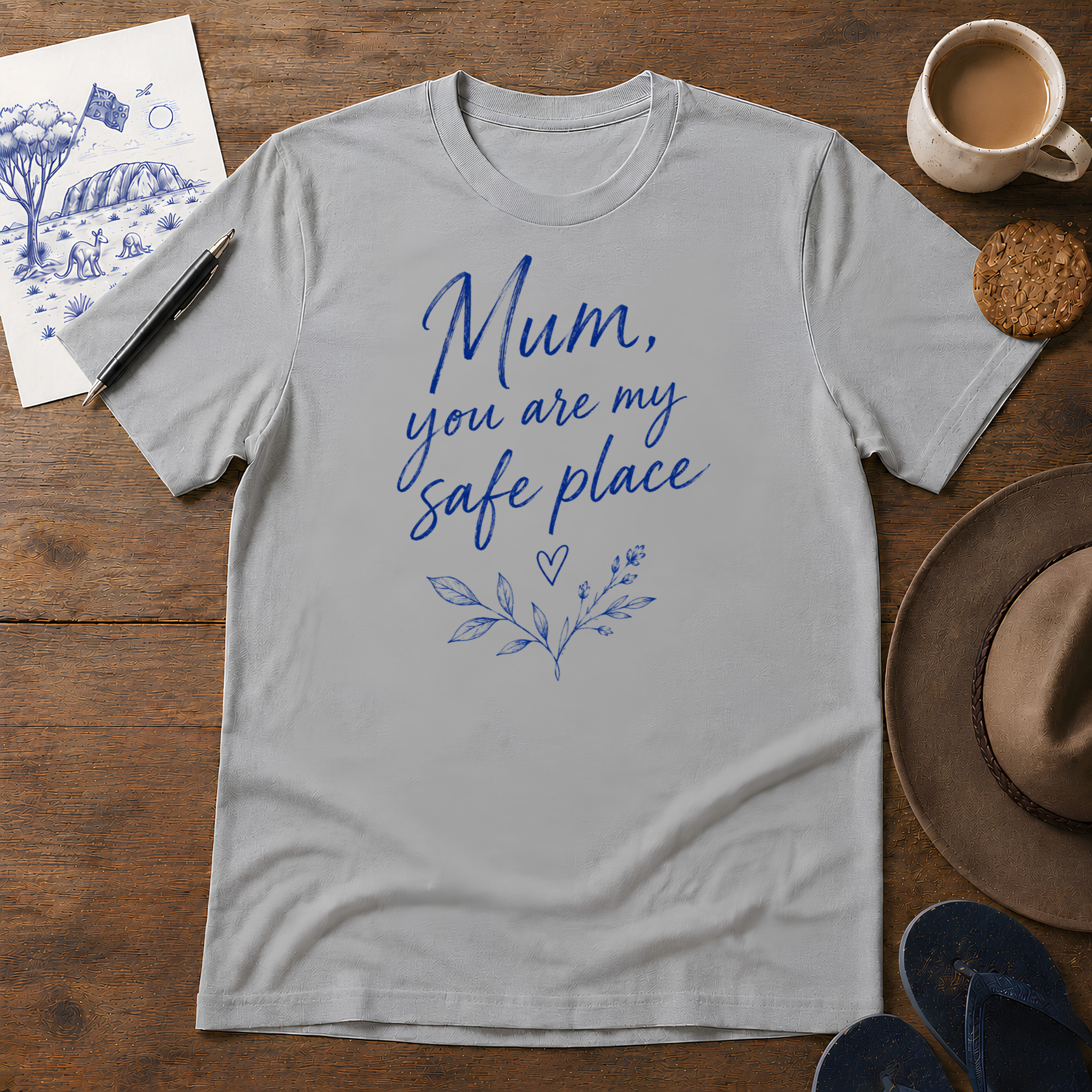 Mum, You Are My Safe Place Tee ink-sketch T-shirt, in Sport Grey