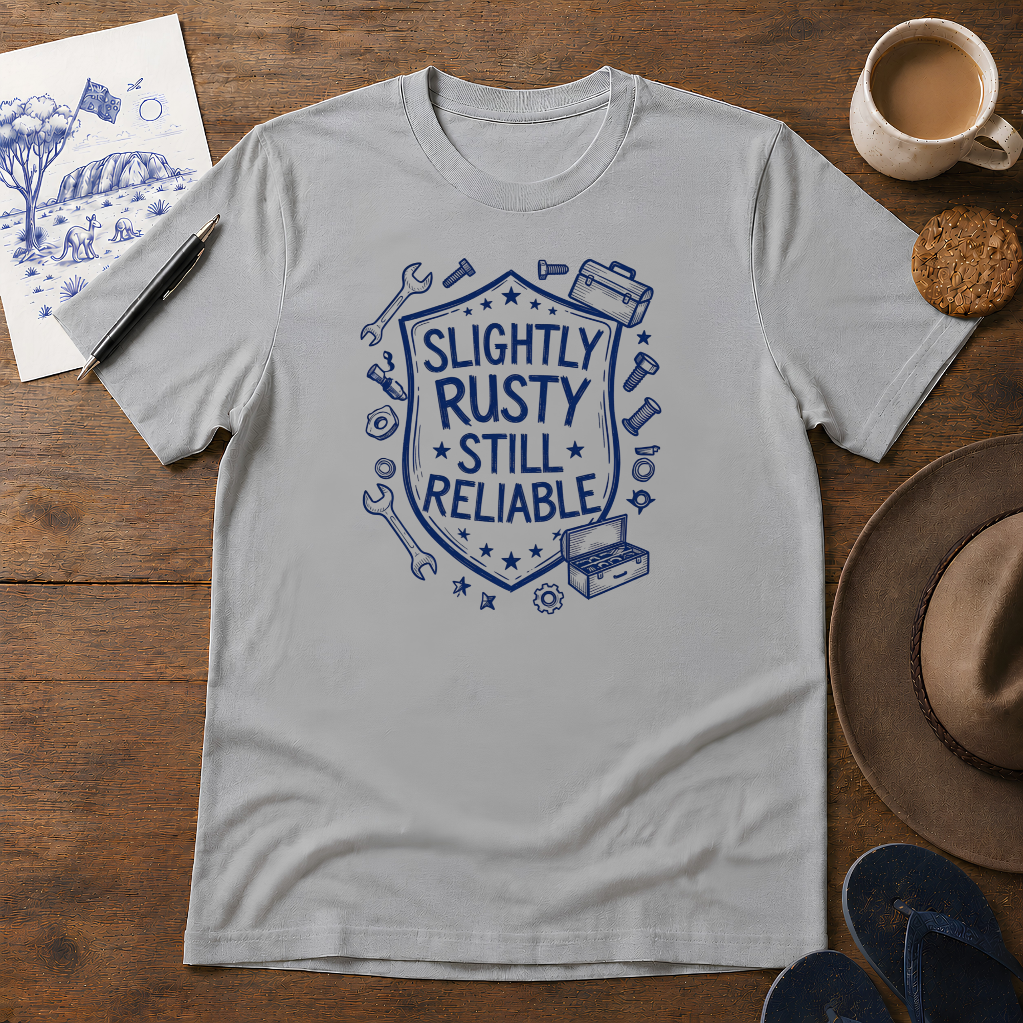 Slightly Rusty Tee ink-sketch T-shirt, in Sport Grey