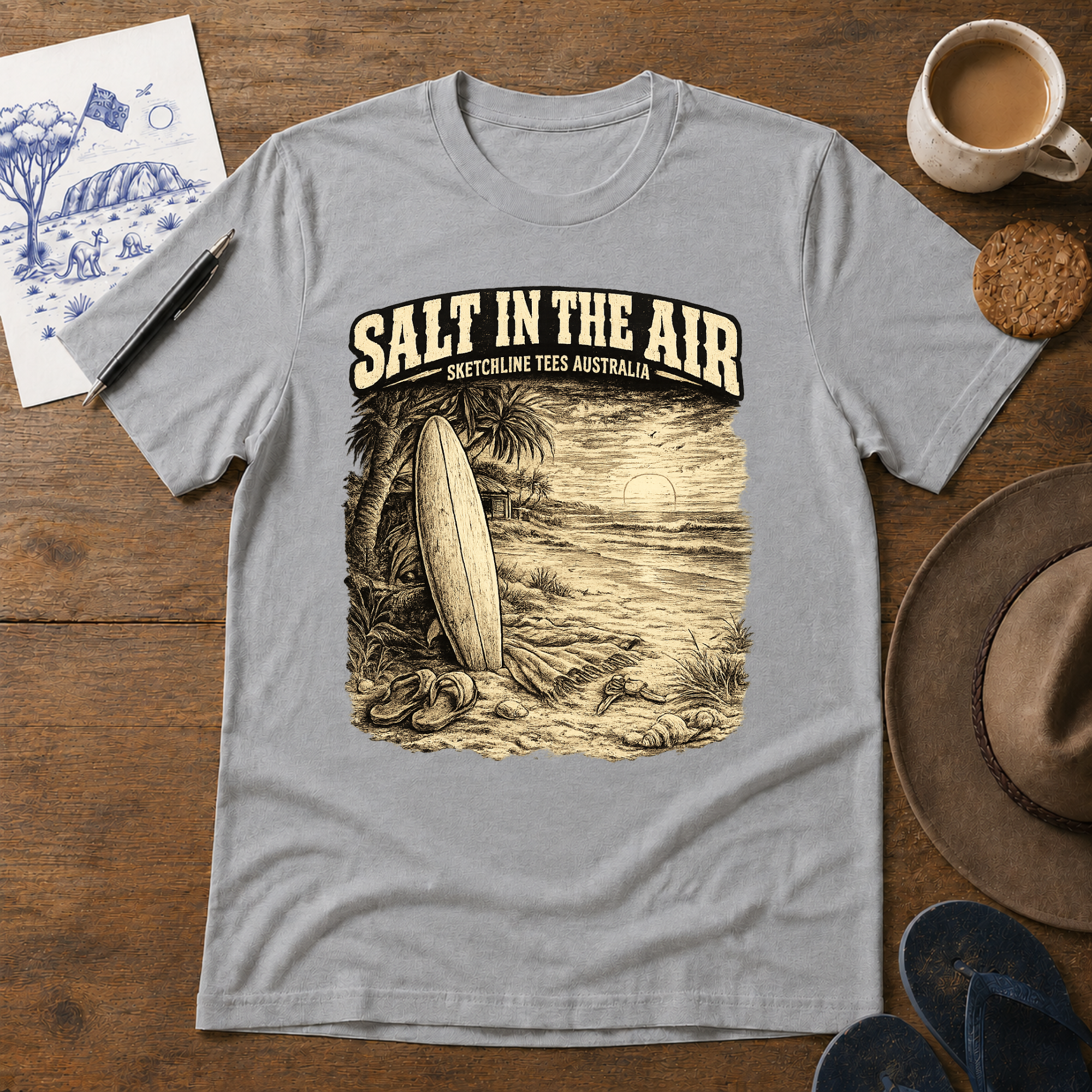 Salt in the Air Tee in sport grey – Australian coastal graphic T-shirt