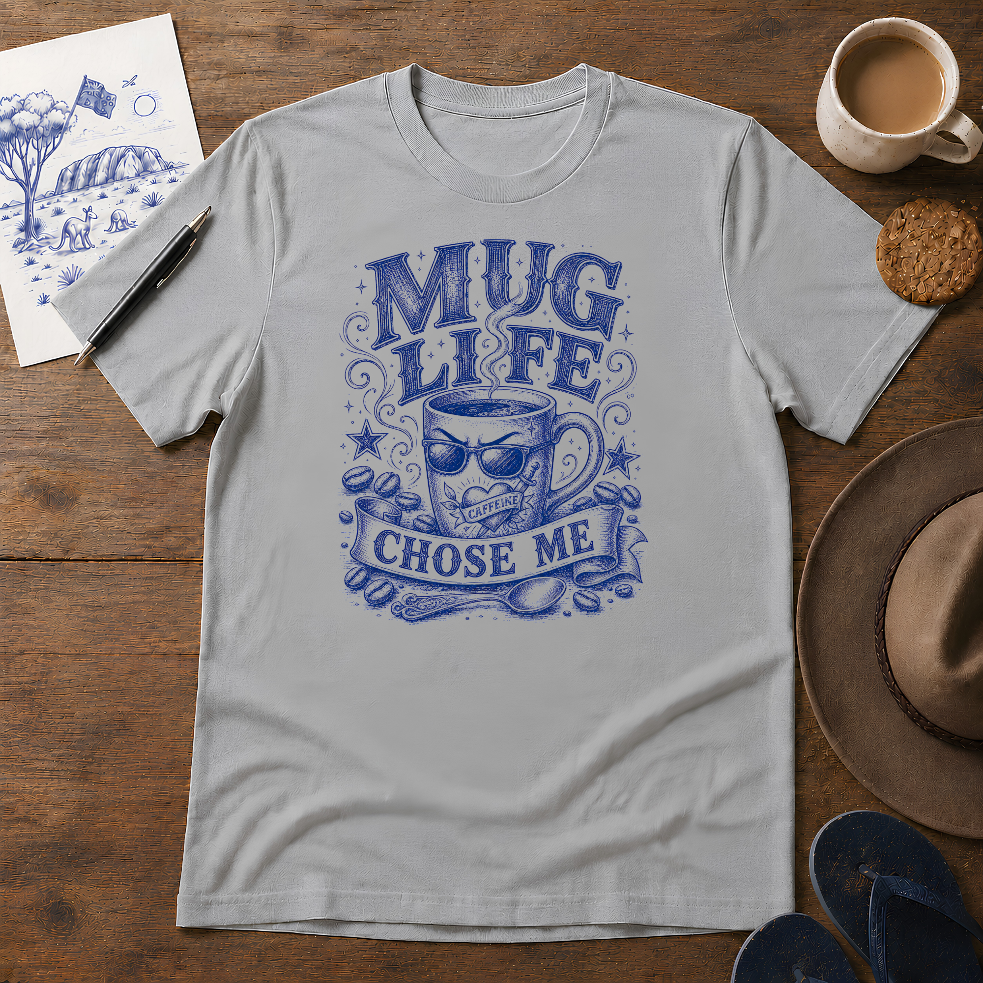 Mug Life Tee ink-sketch T-shirt, in Sport Grey
